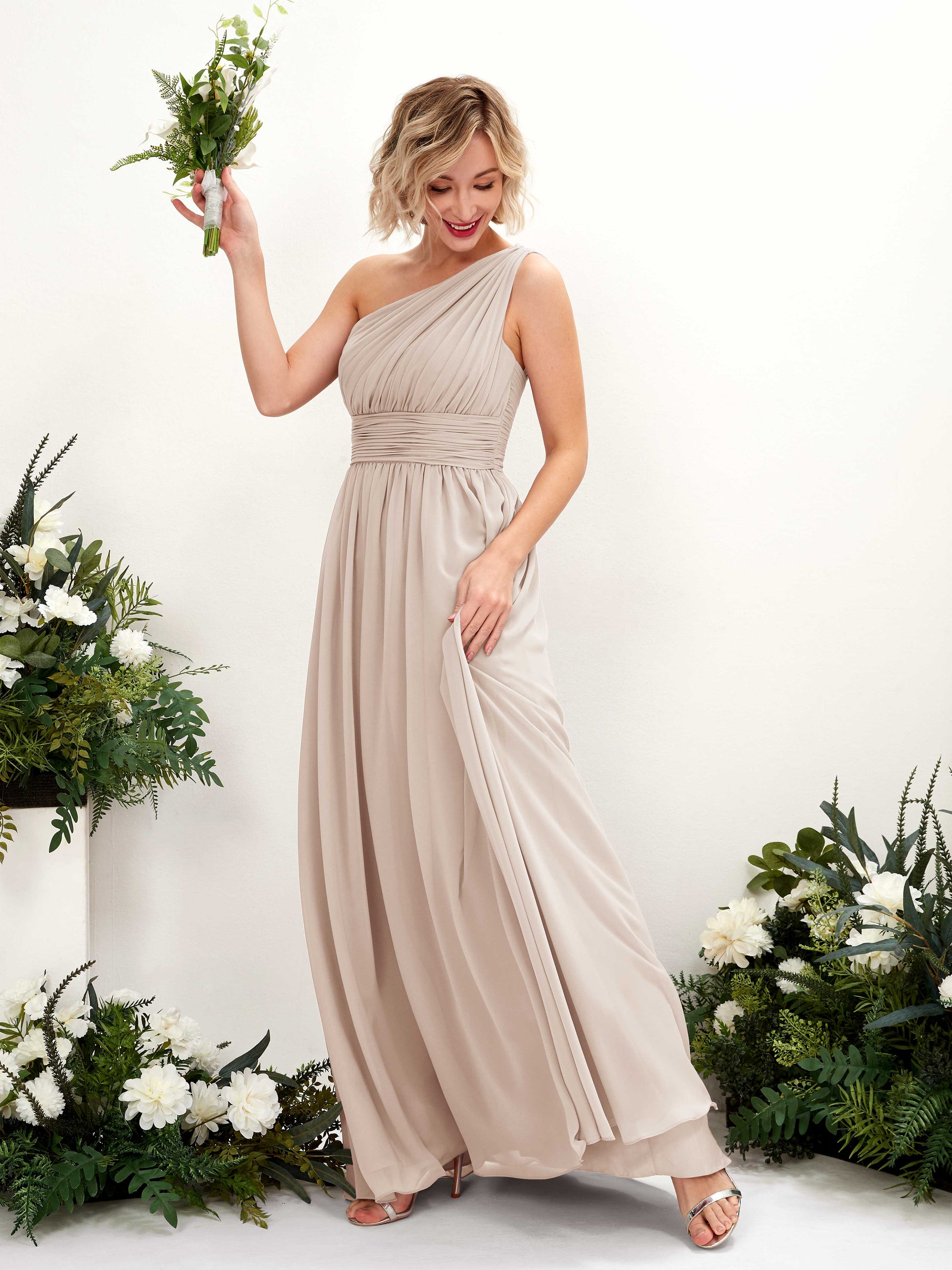 Flaze Champagne One Shoulder Maxi Dress