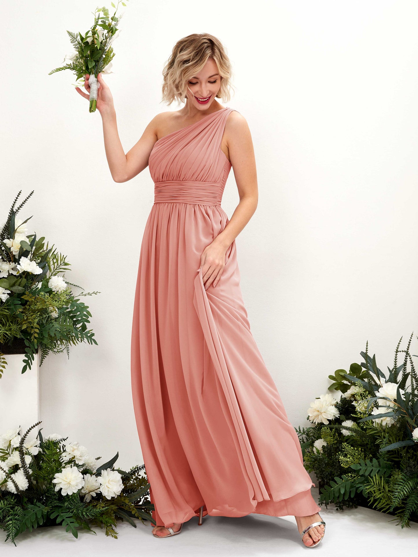 Flaze Champagne Rose One Shoulder Maxi Dress