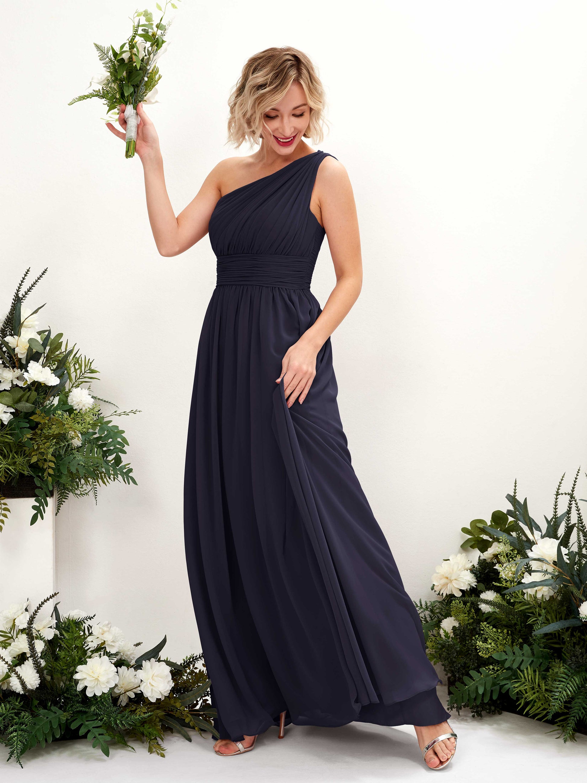 Flaze Dark Navy One Shoulder Maxi Dress