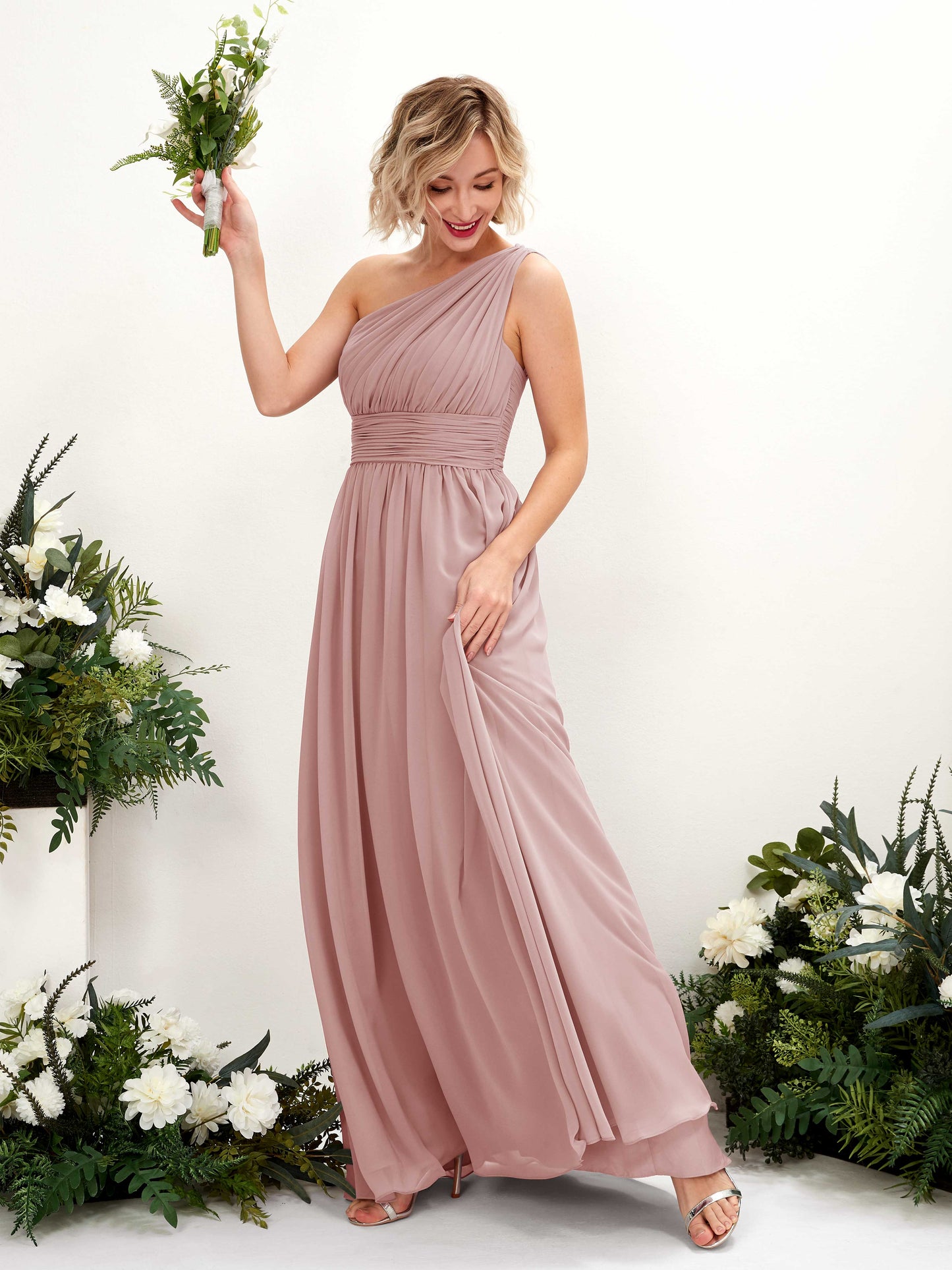 Flaze Dusty Rose One Shoulder Maxi Dress