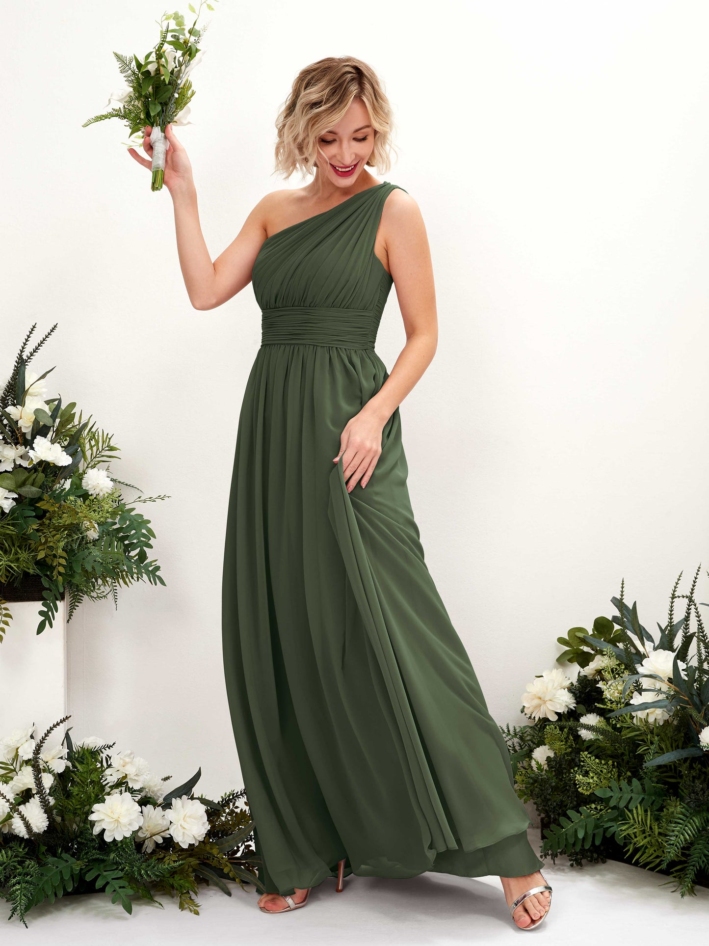 Flaze Martini Olive One Shoulder Maxi Dress