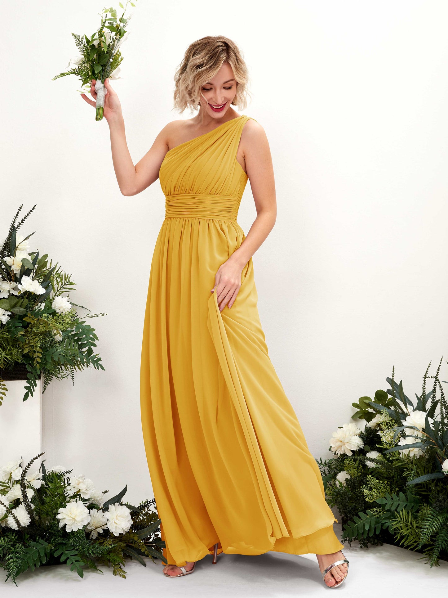 Flaze Mustard Yellow One Shoulder Maxi Dress