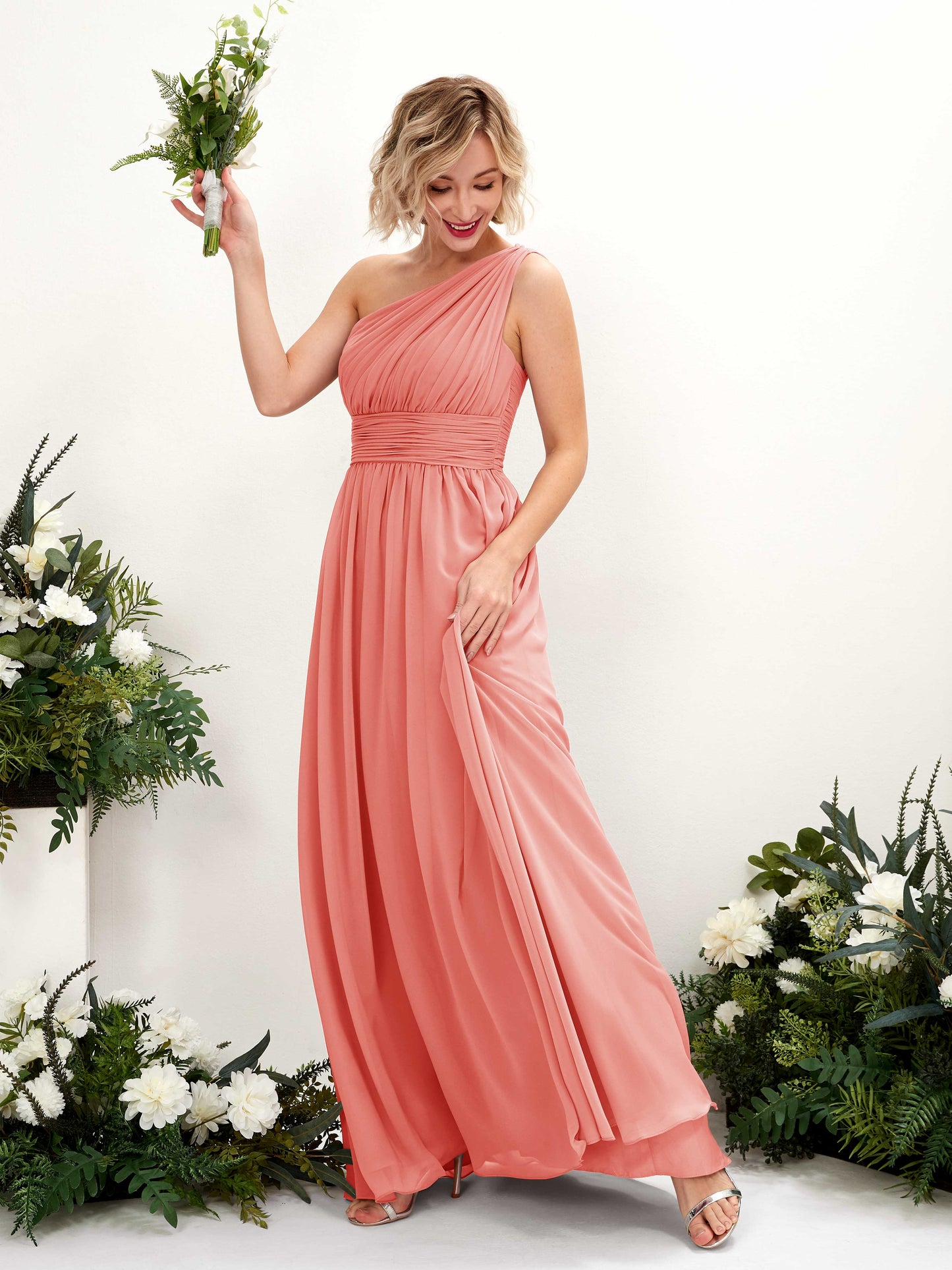 Flaze Peach Pink One Shoulder Maxi Dress