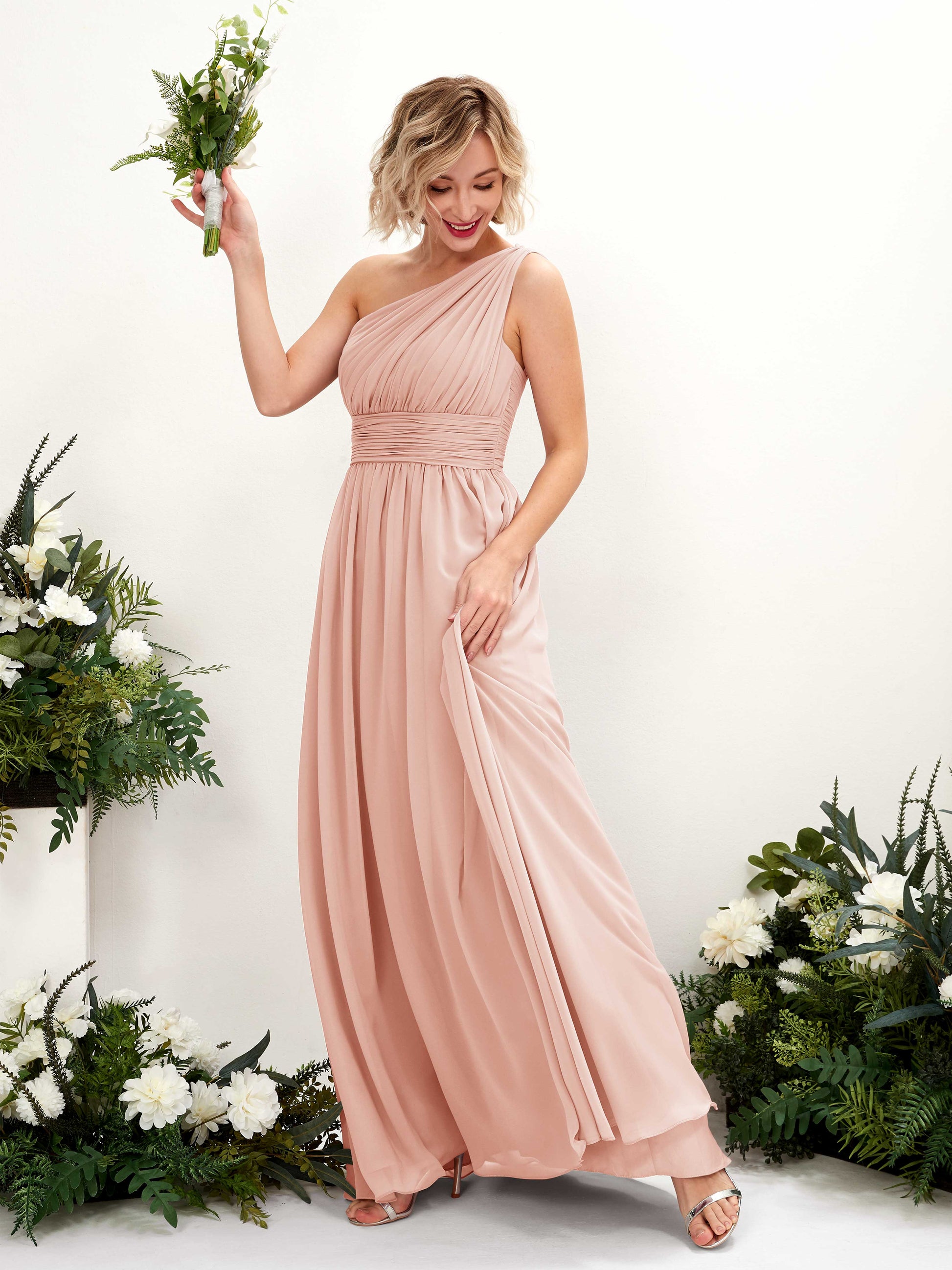 Flaze Pearl Pink One Shoulder Maxi Dress