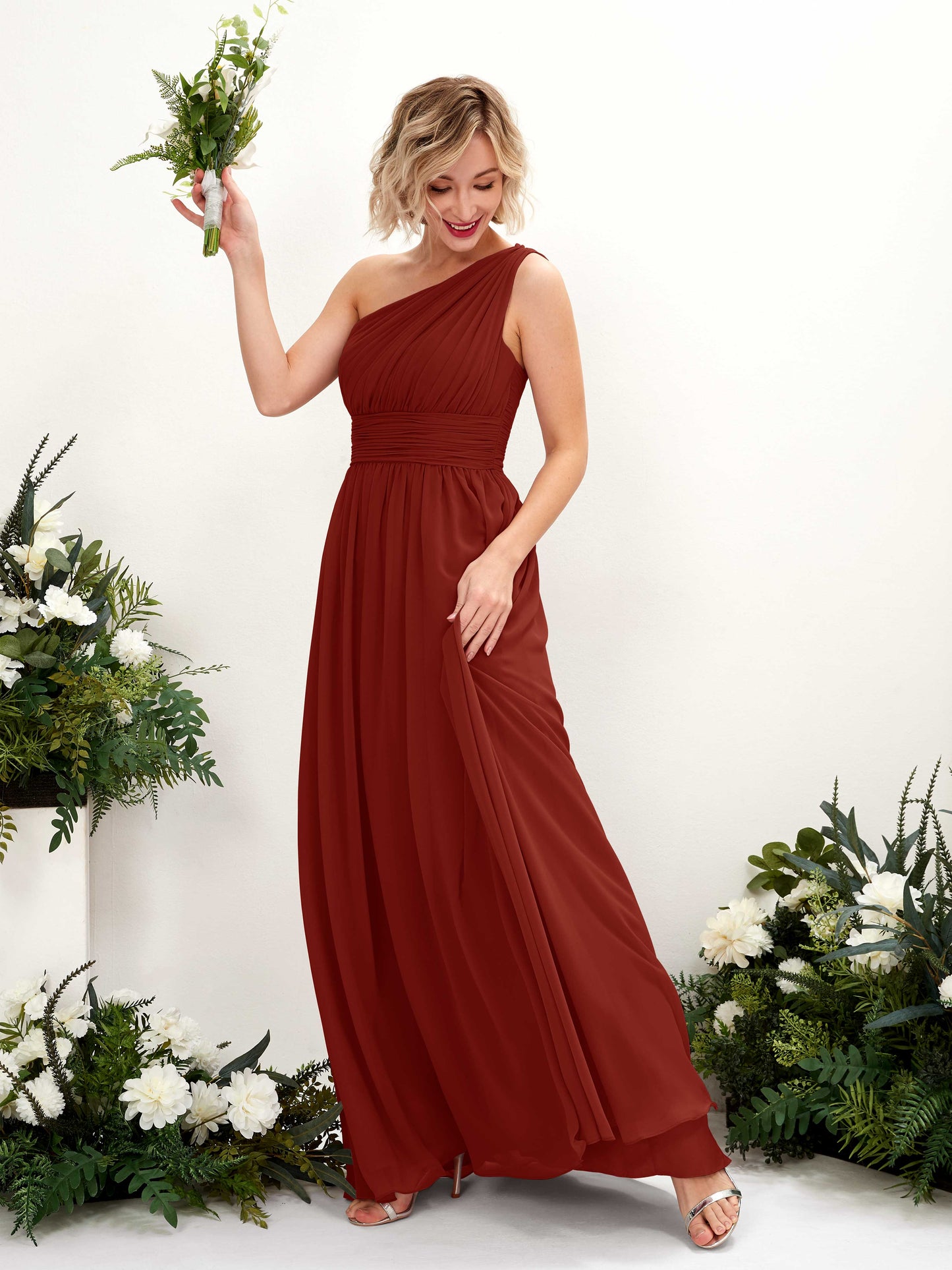 Flaze Rust One Shoulder Maxi Dress