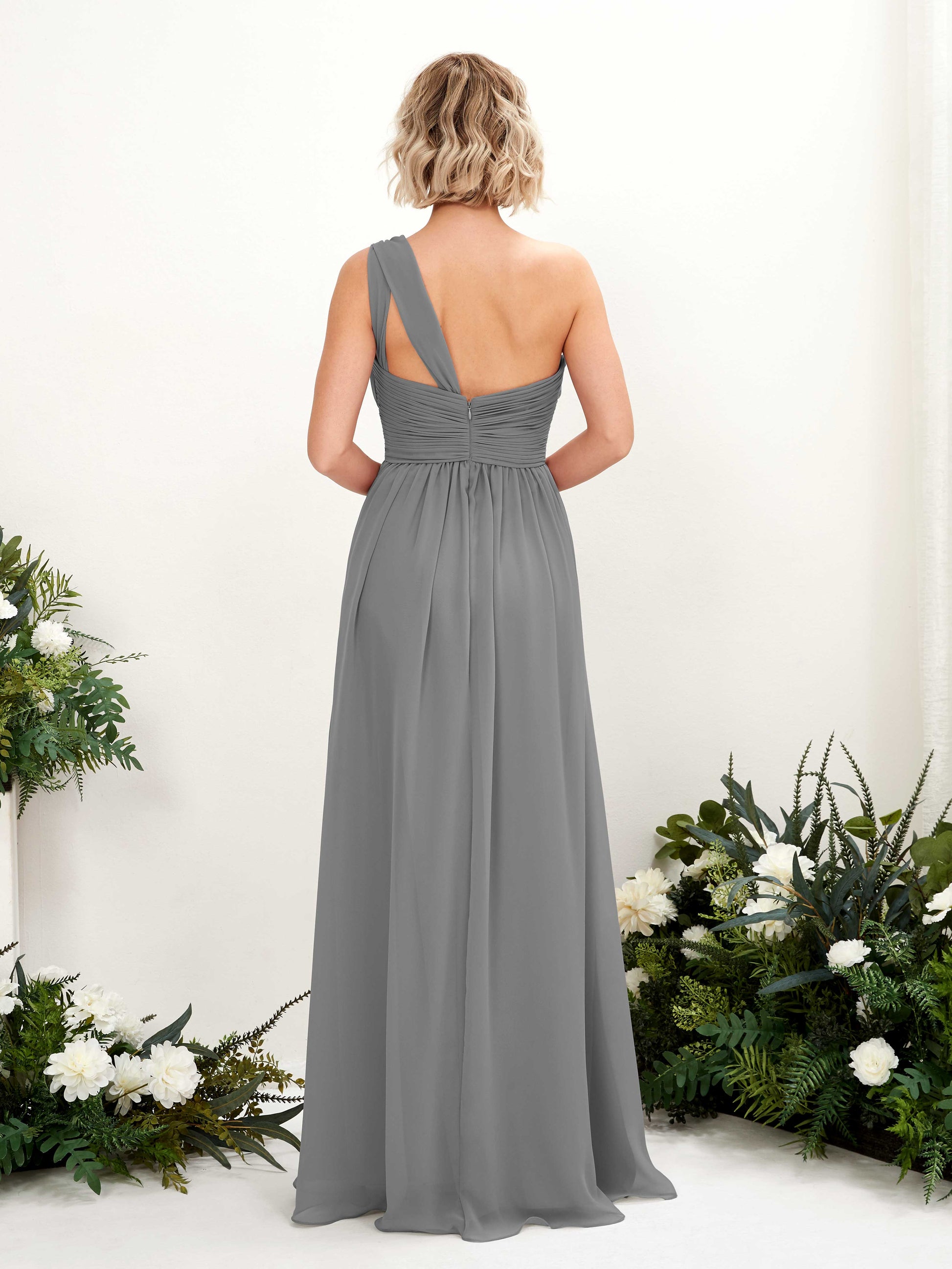 Flaze Steel Gray One Shoulder Maxi Dress