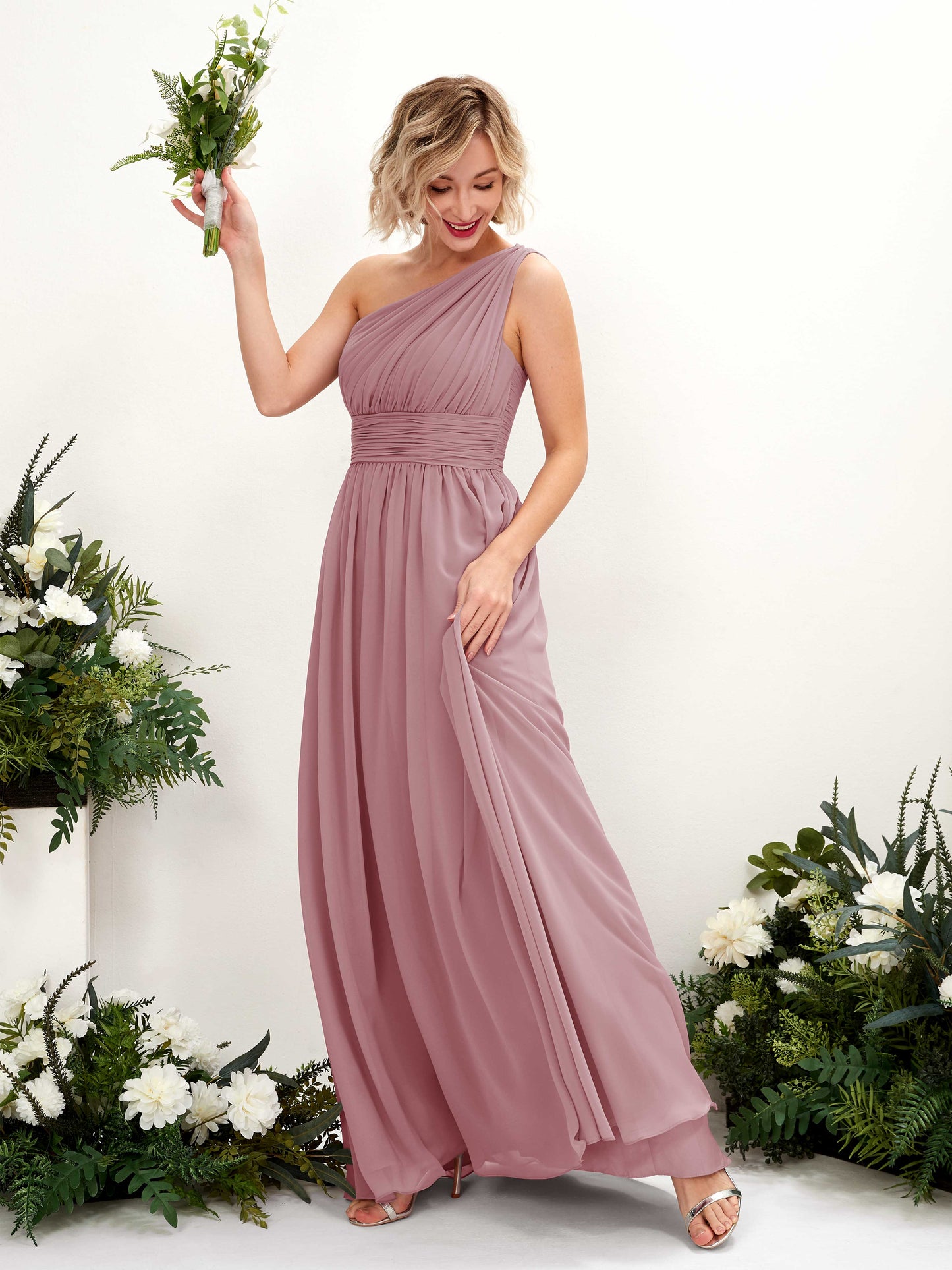 Flaze Vintage Mauve One Shoulder Maxi Dress