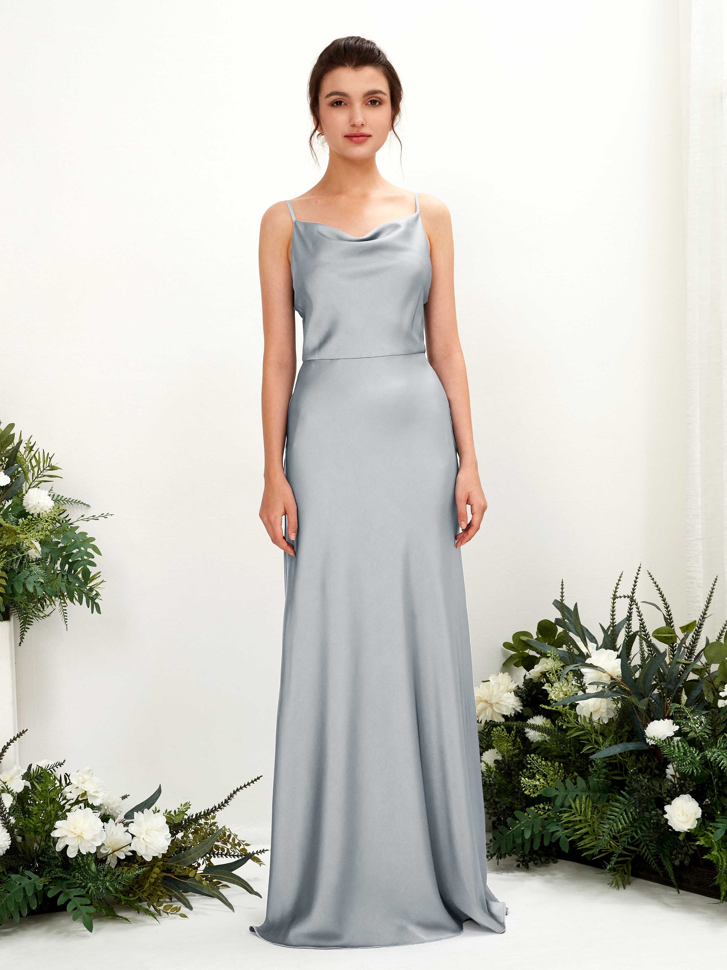 Flora Baby Blue Satin Sleeveless Maxi Dress