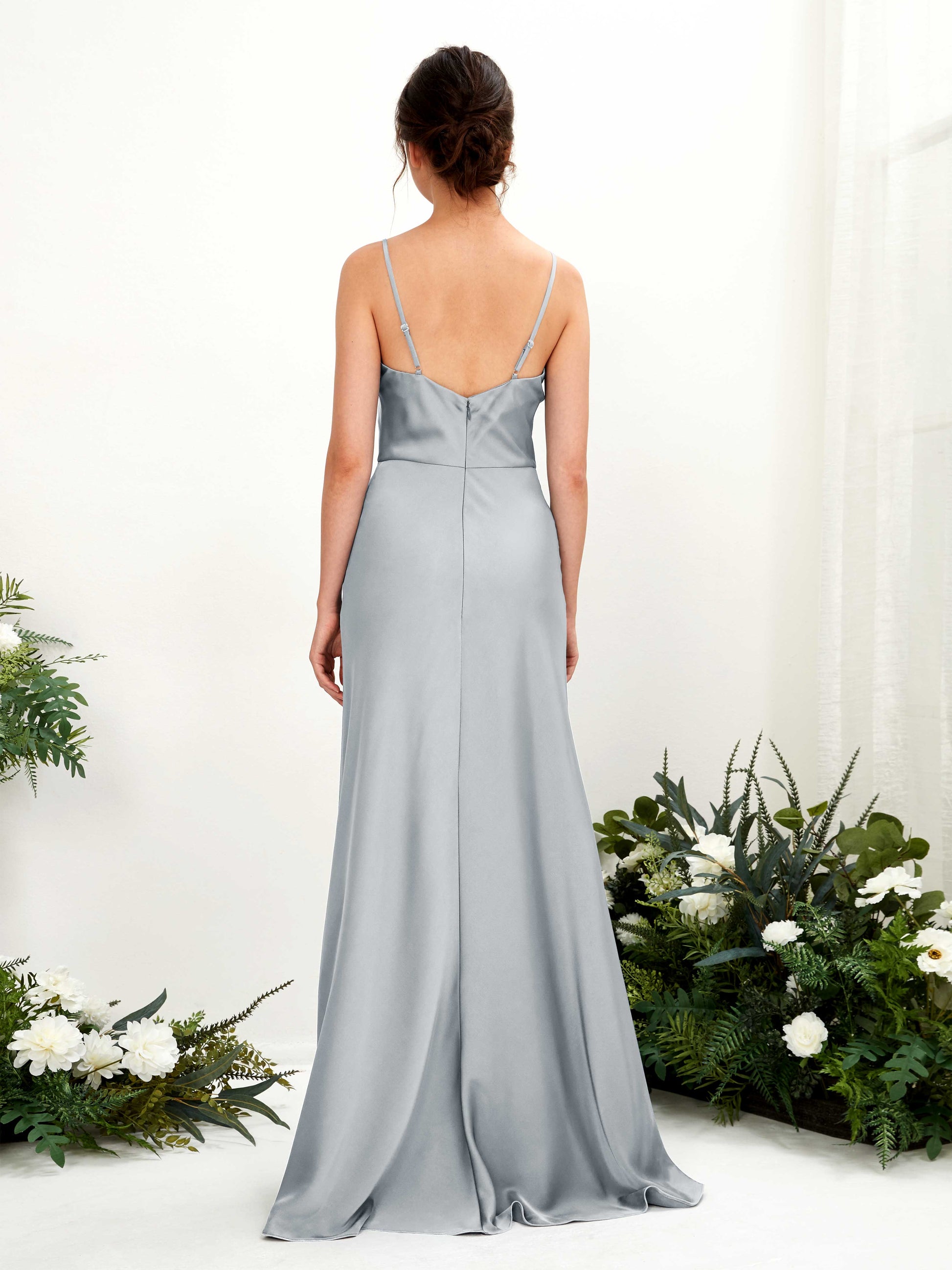 Flora Baby Blue Satin Sleeveless Maxi Dress