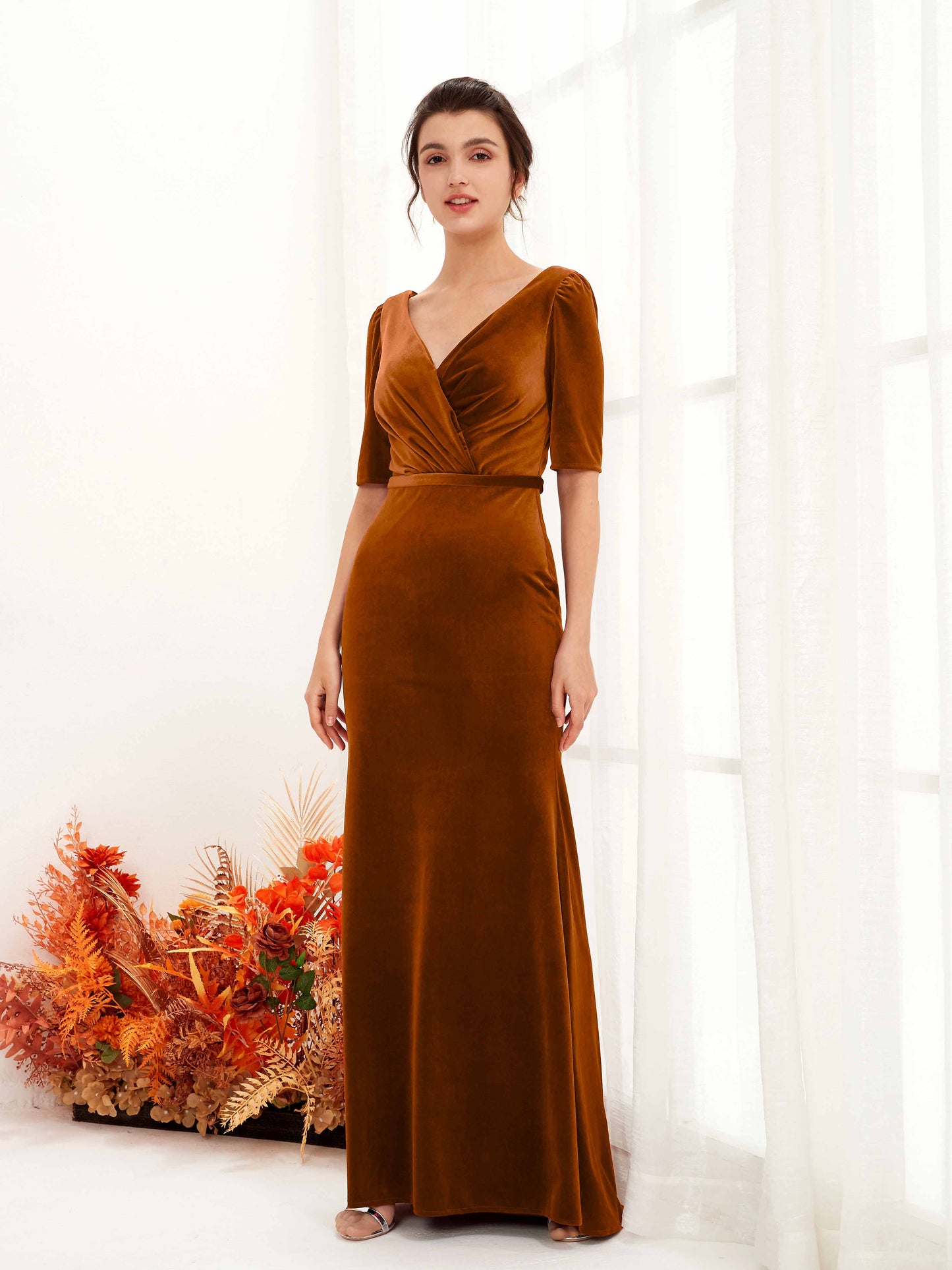 Flora Burant Orange Velvet Maxi Dress