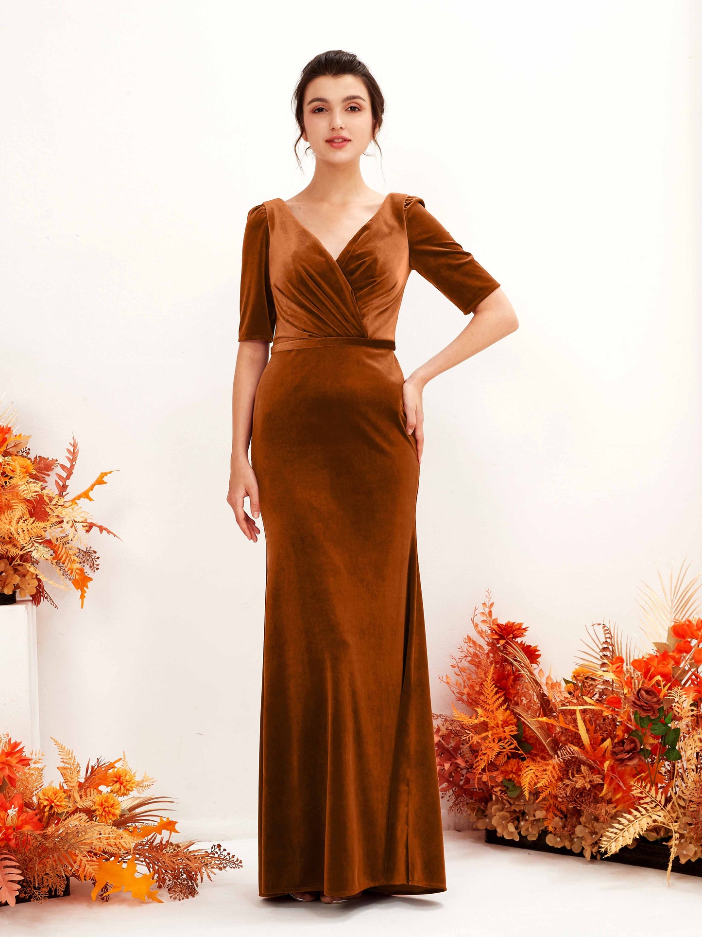 Flora Burant Orange Velvet Maxi Dress