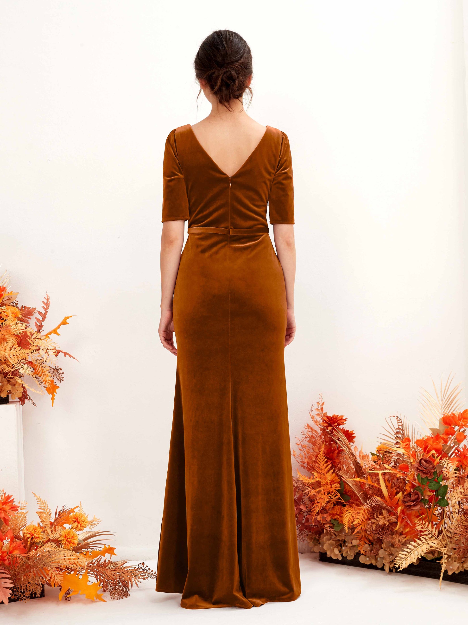 Flora Burant Orange Velvet Maxi Dress