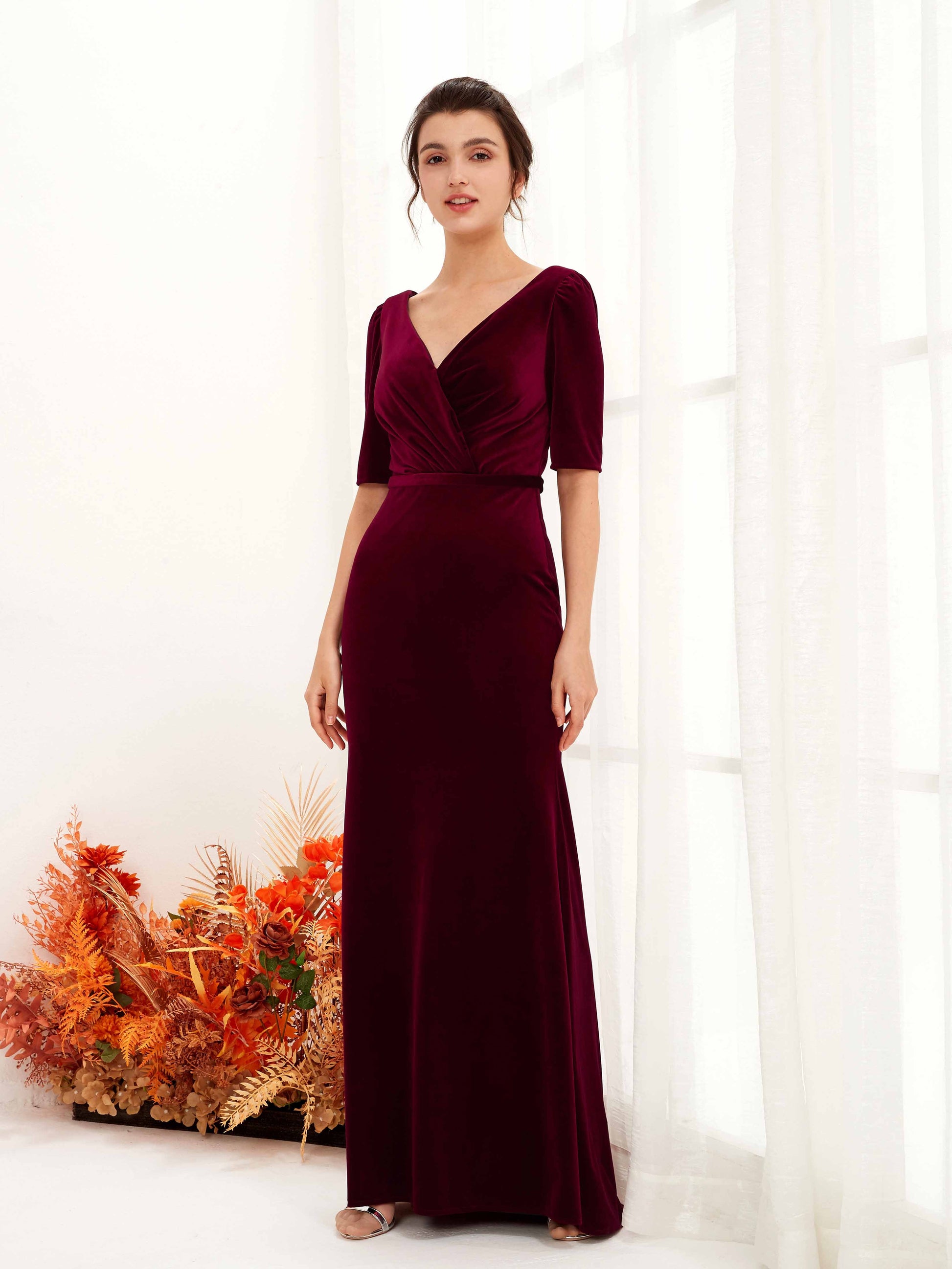 Flora Burgundy Velvet Maxi Dress