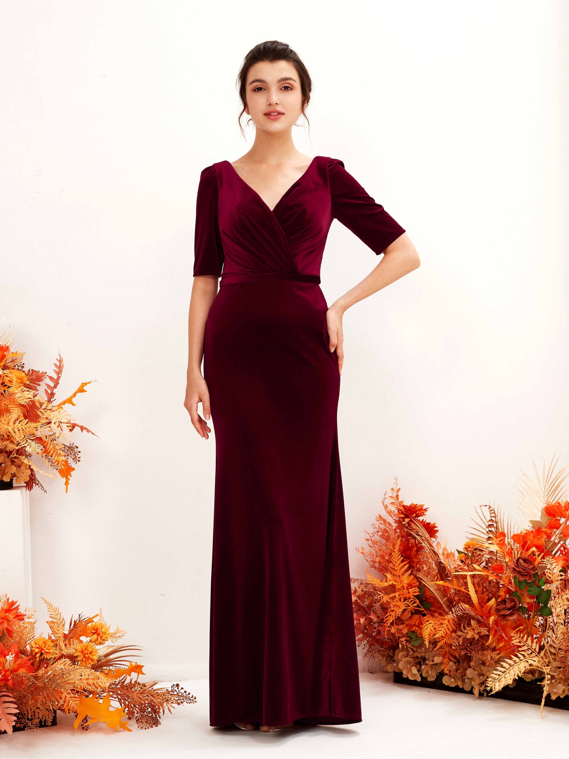 Flora Burgundy Velvet Maxi Dress