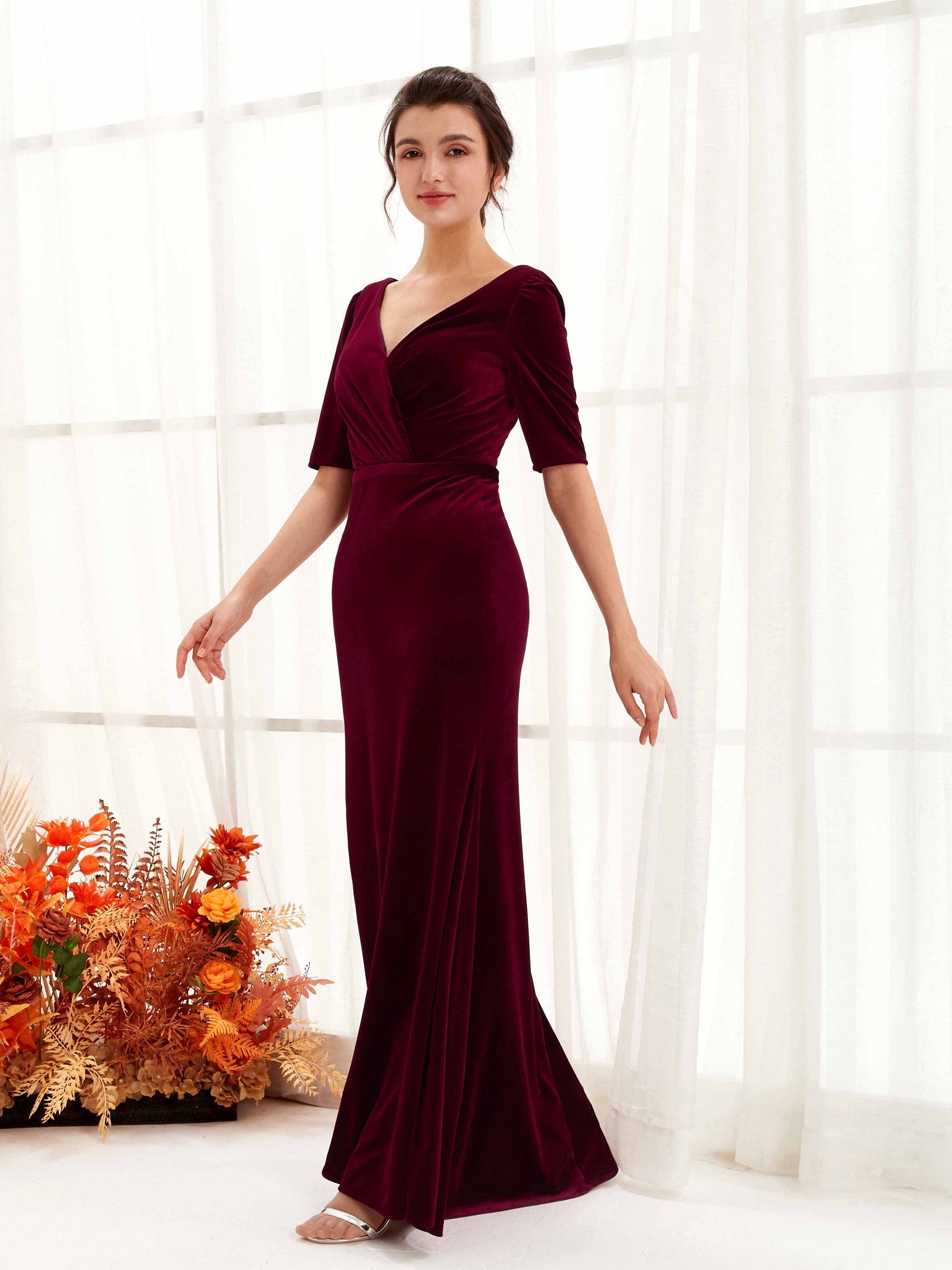 Flora Burgundy Velvet Maxi Dress