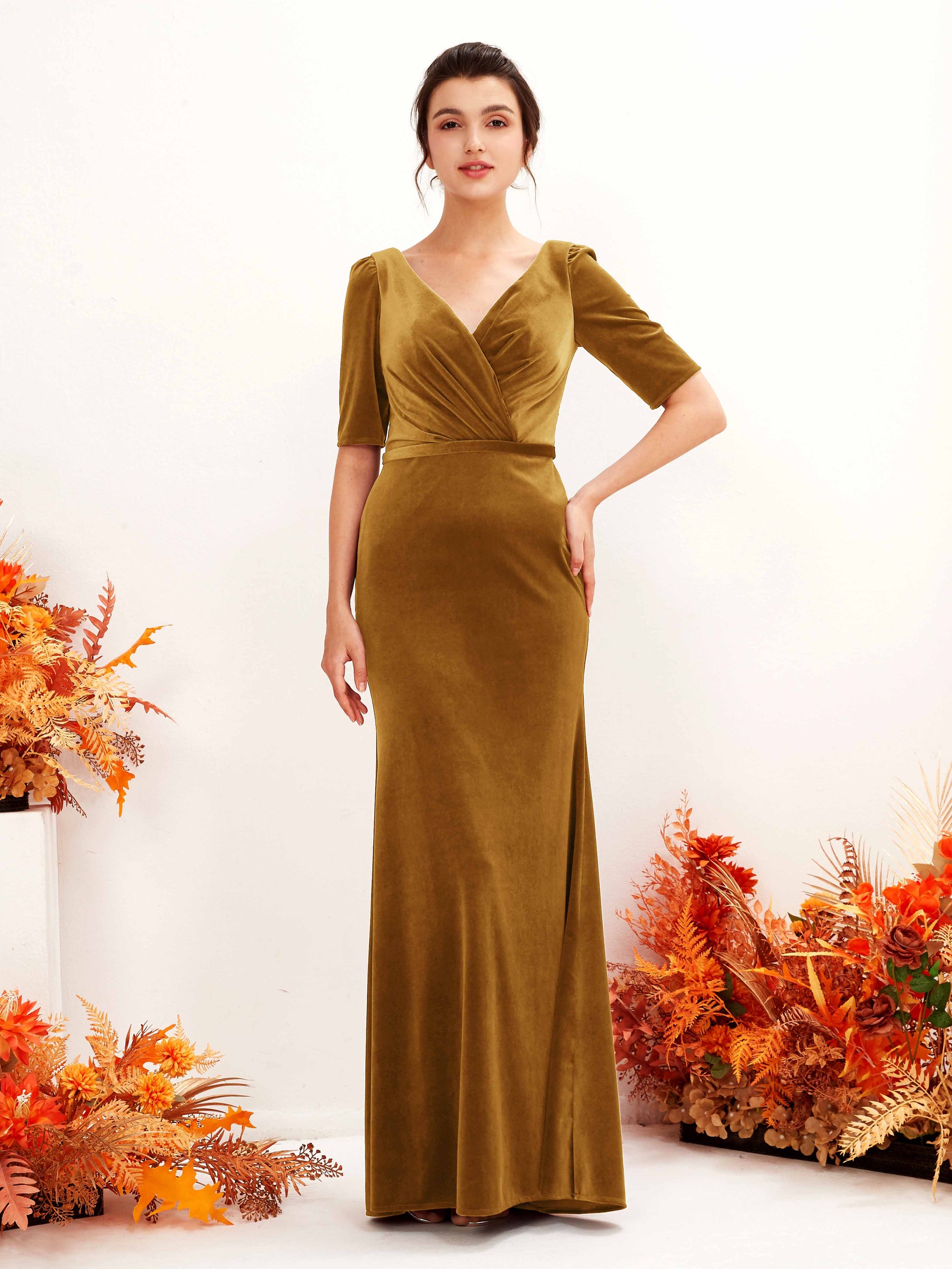 Flora Burnished Gold Velvet Maxi Dress