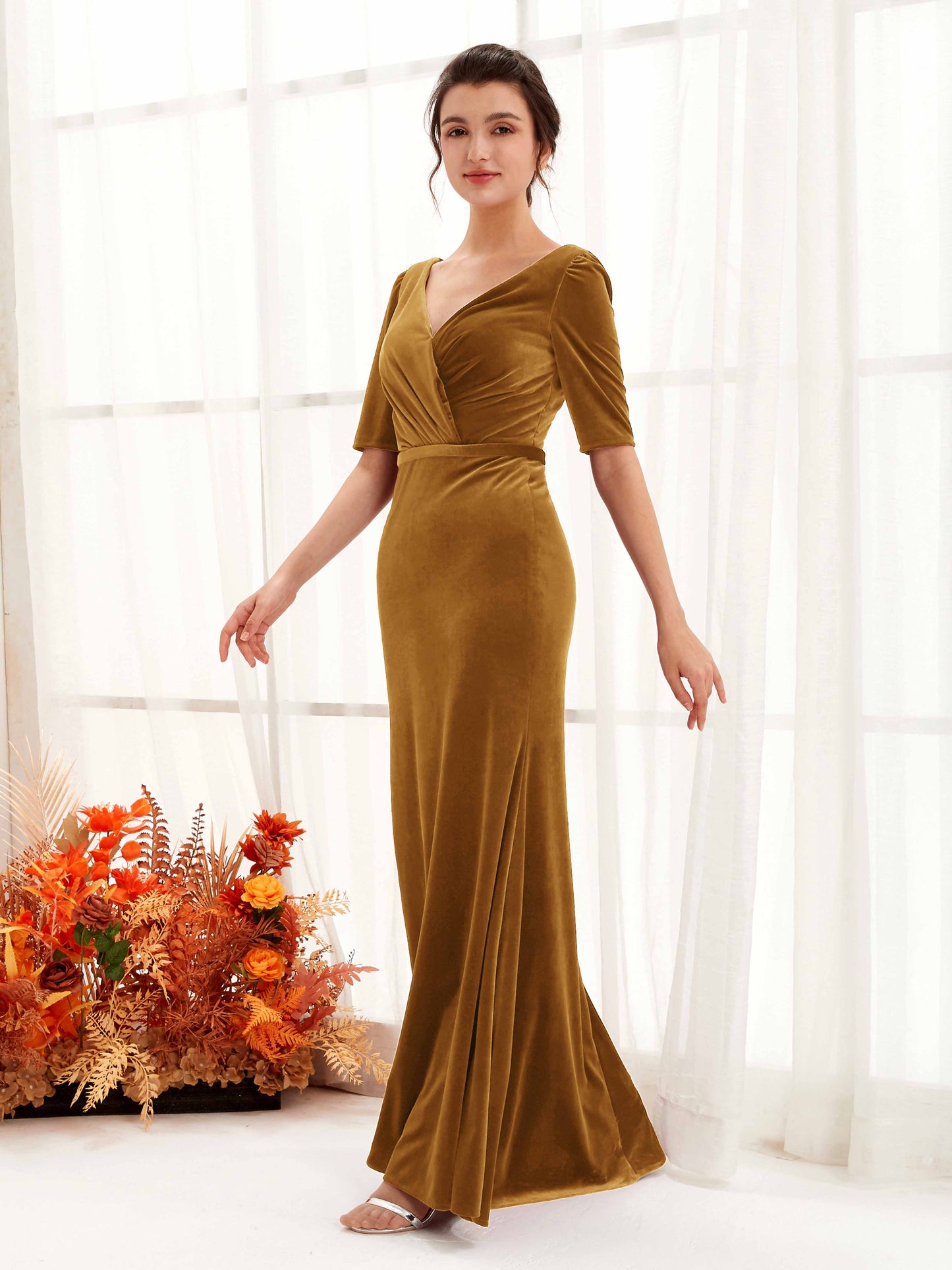 Flora Burnished Gold Velvet Maxi Dress