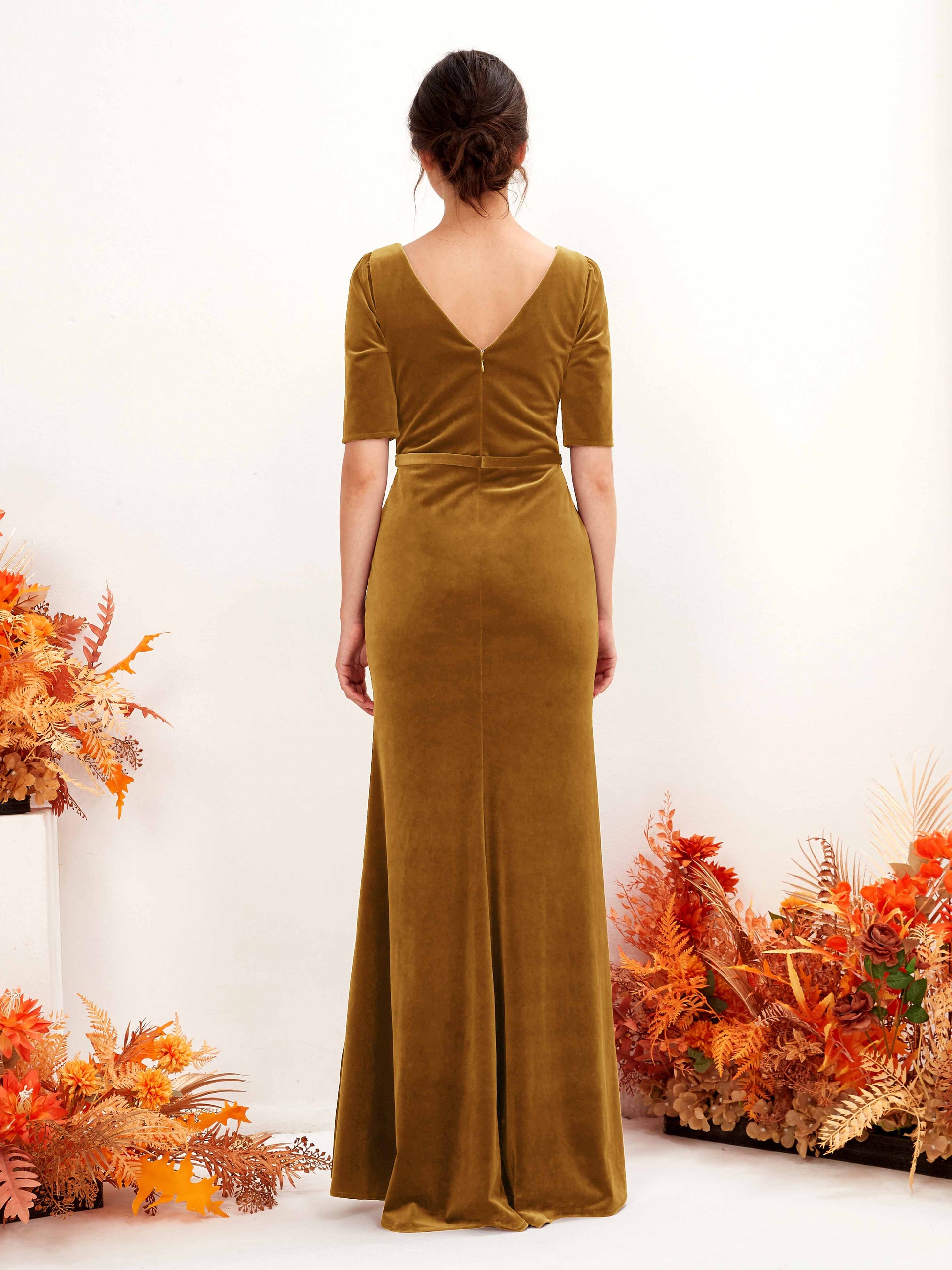 Flora Burnished Gold Velvet Maxi Dress