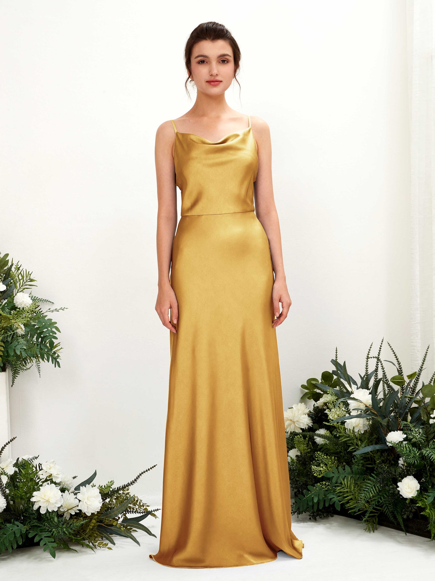 Flora Canary Satin Sleeveless Maxi Dress