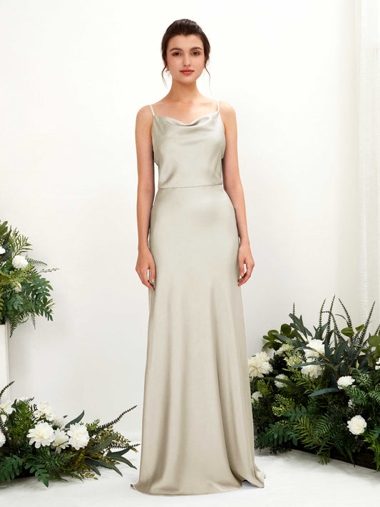 Flora Champagne Satin Sleeveless Maxi Dress