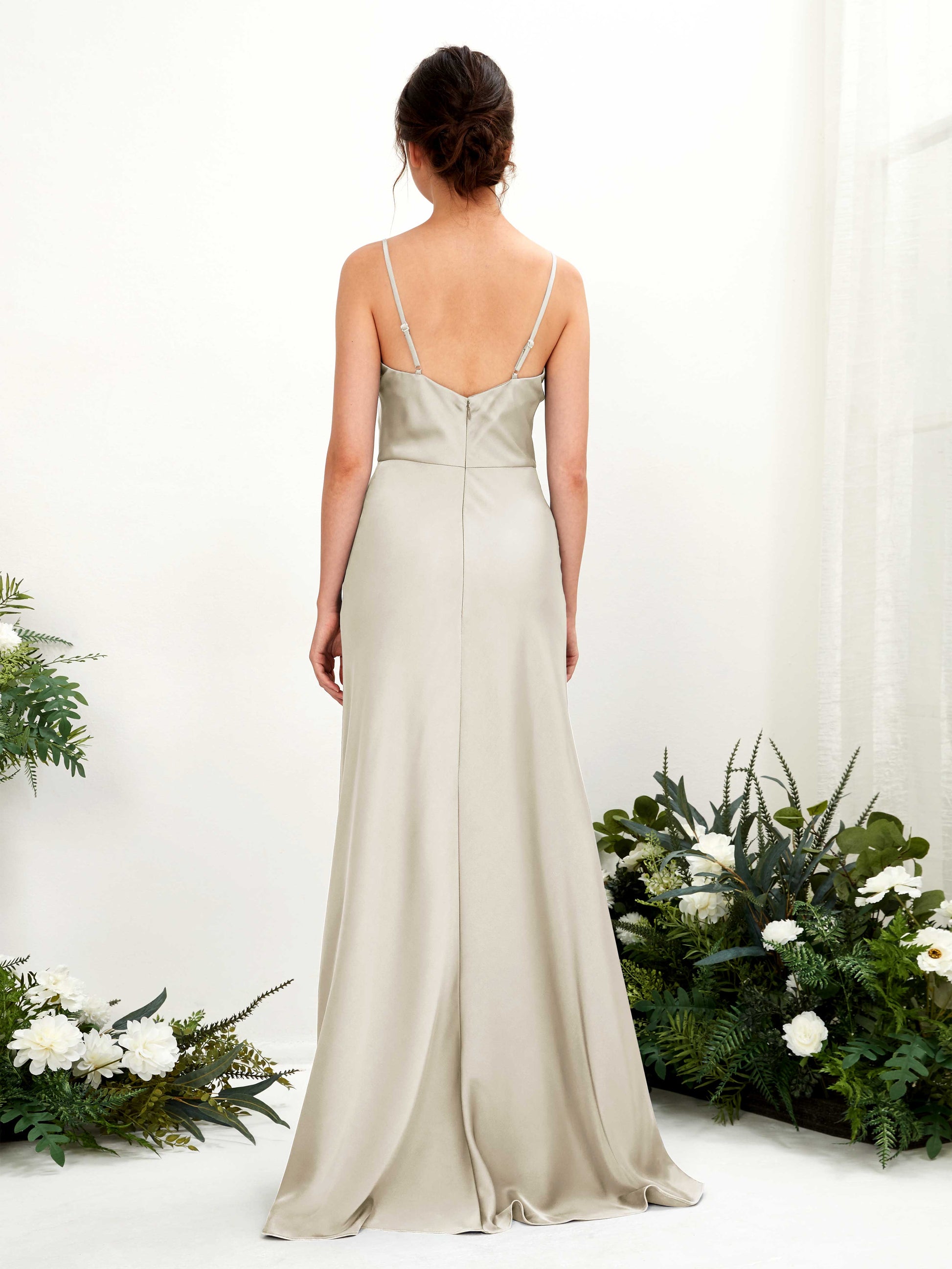 Flora Champagne Satin Sleeveless Maxi Dress