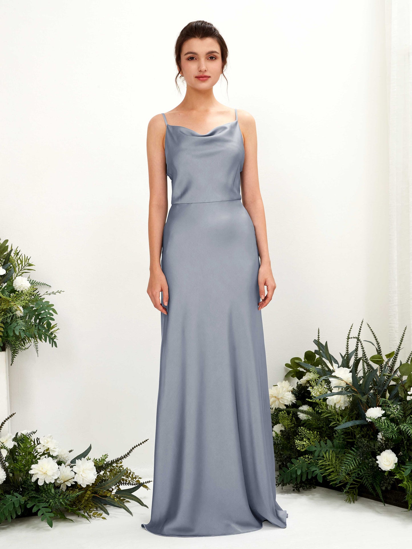 Flora Dusty Blue Satin Sleeveless Maxi Dress