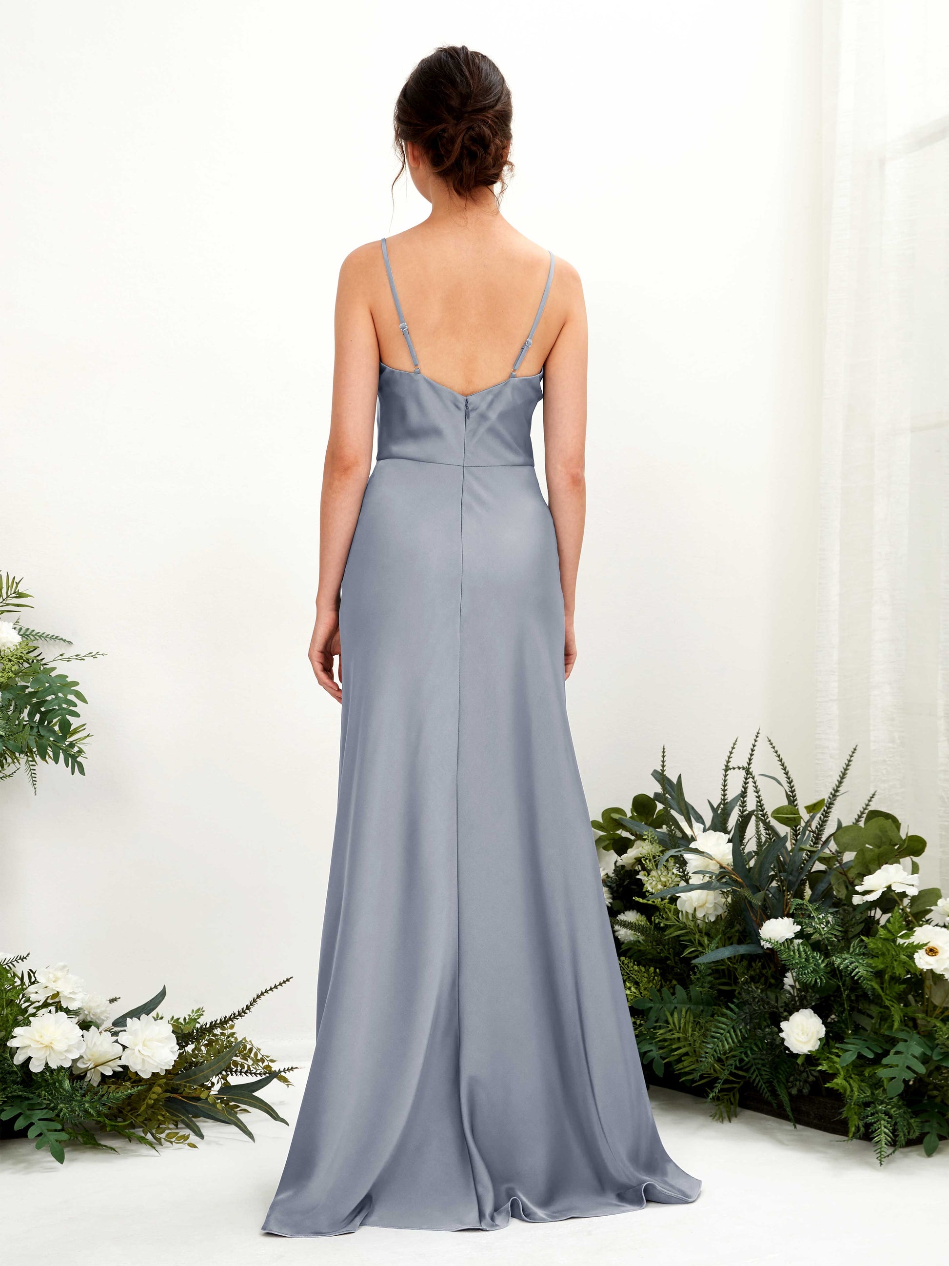 Flora Dusty Blue Satin Sleeveless Maxi Dress