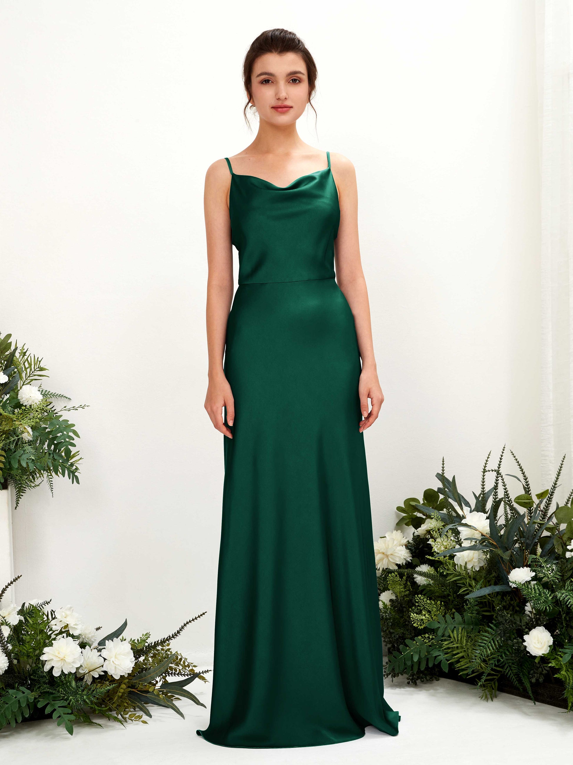 Flora Hunter Green Satin Sleeveless Maxi Dress