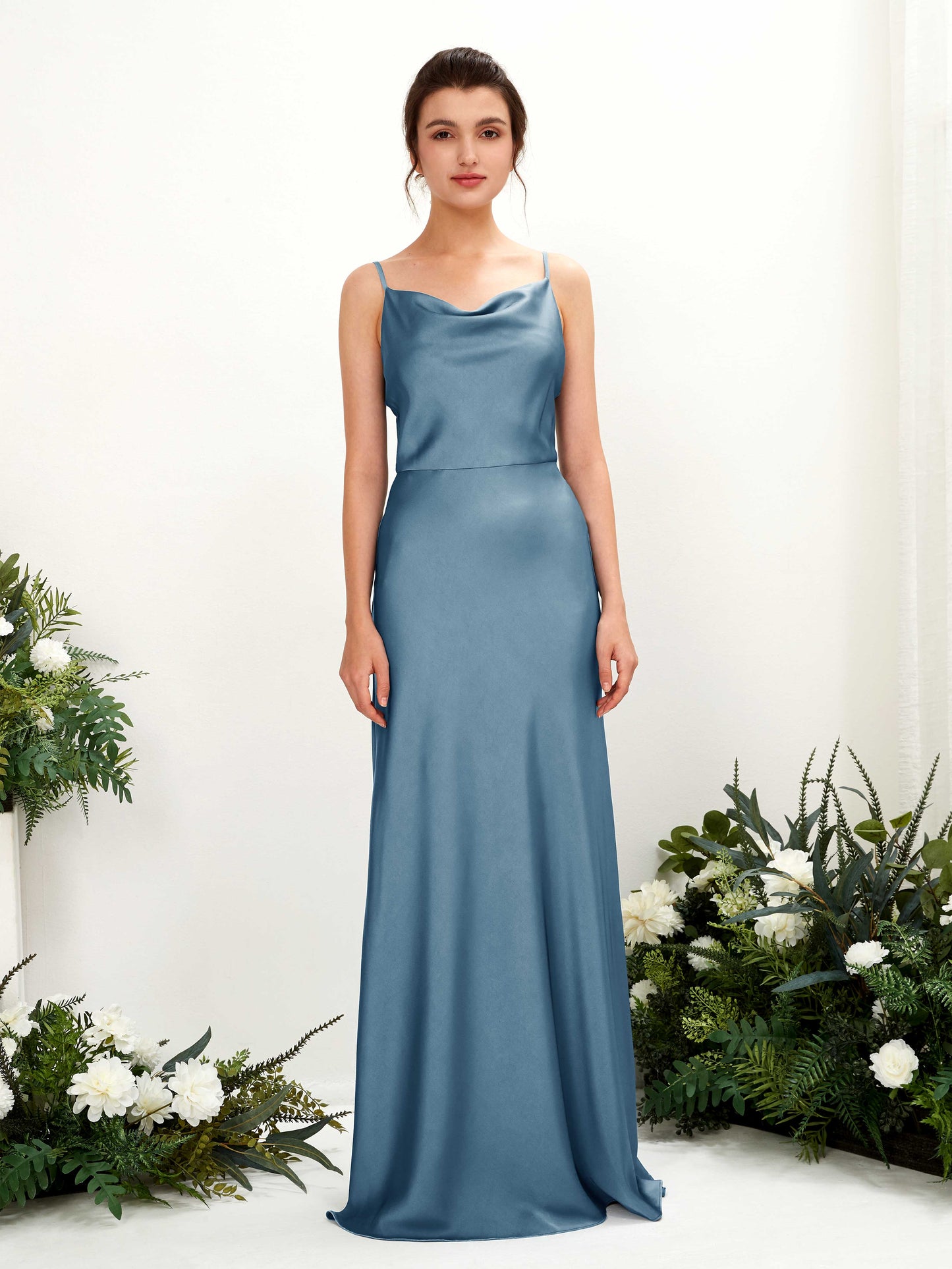 Flora Ink blue Satin Sleeveless Maxi Dress