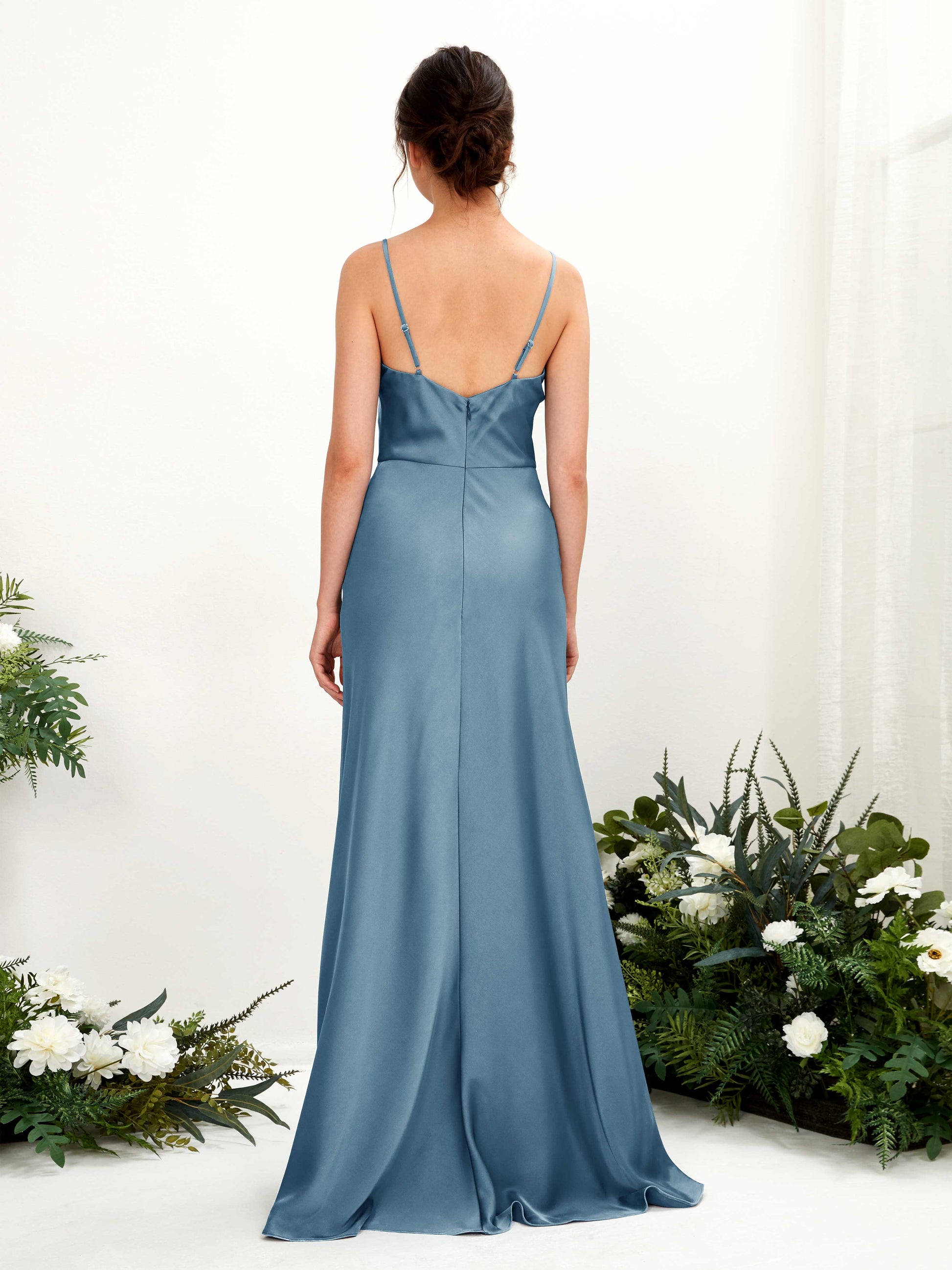 Flora Ink blue Satin Sleeveless Maxi Dress