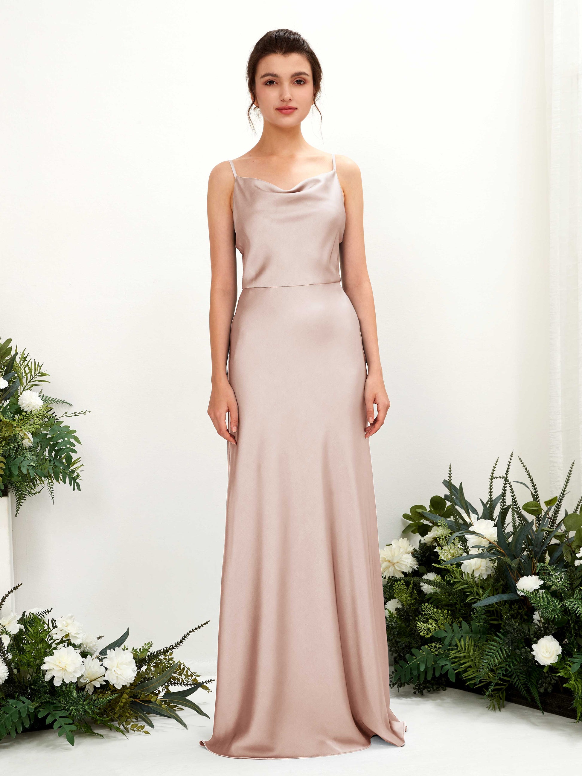 Flora Pearl Pink Satin Sleeveless Maxi Dress