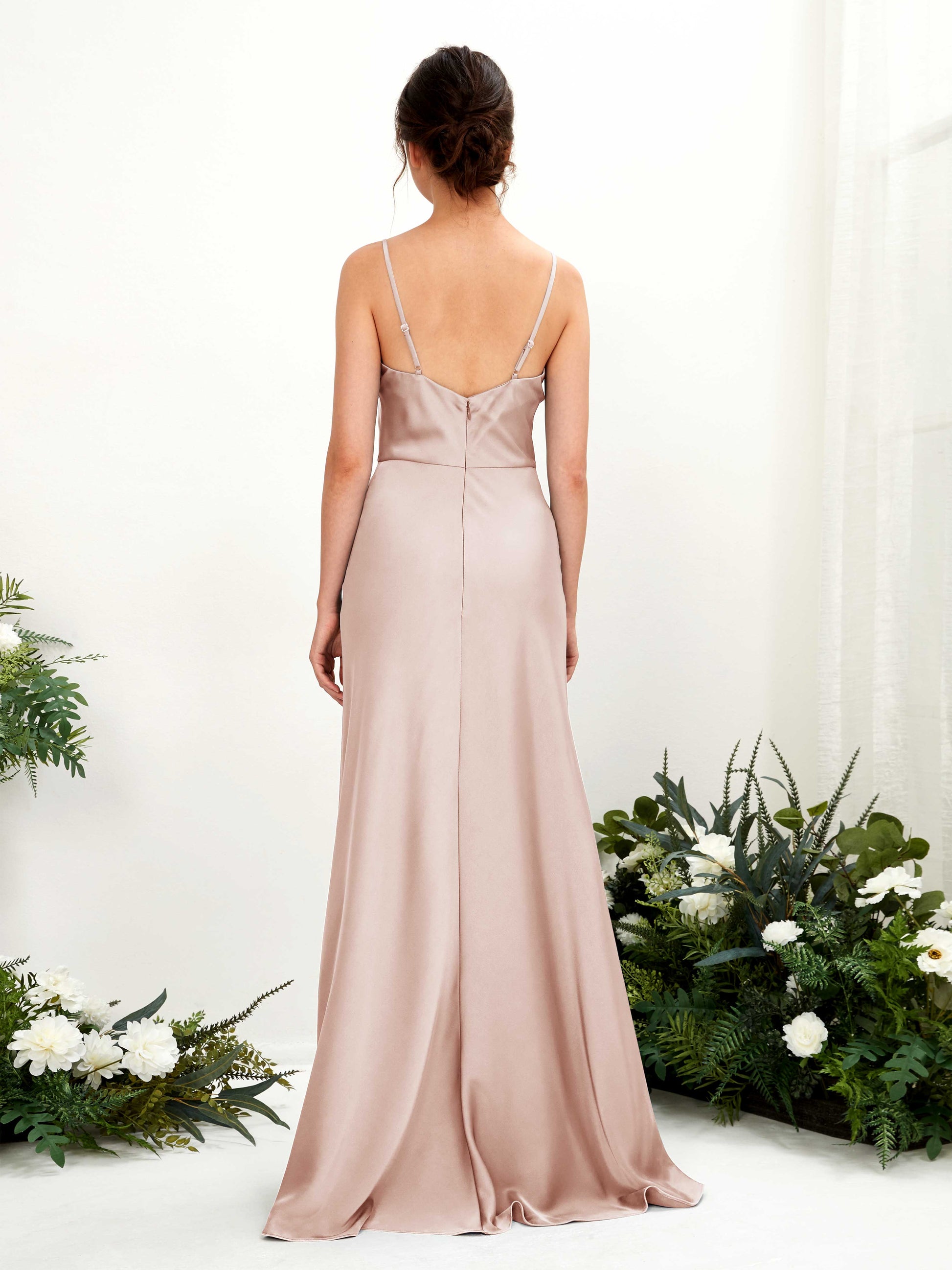 Flora Pearl Pink Satin Sleeveless Maxi Dress