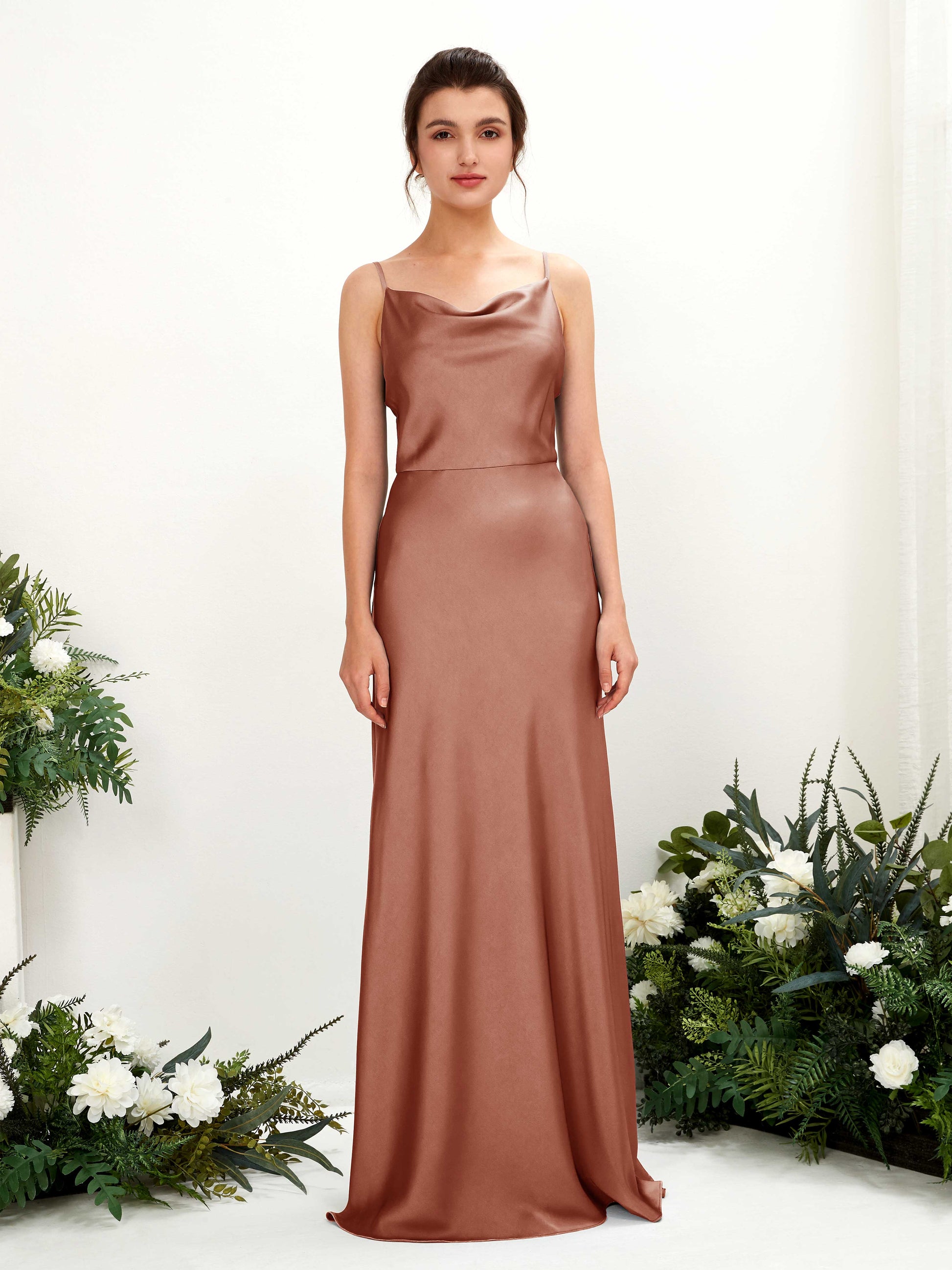 Flora Raw Sienna Satin Sleeveless Maxi Dress