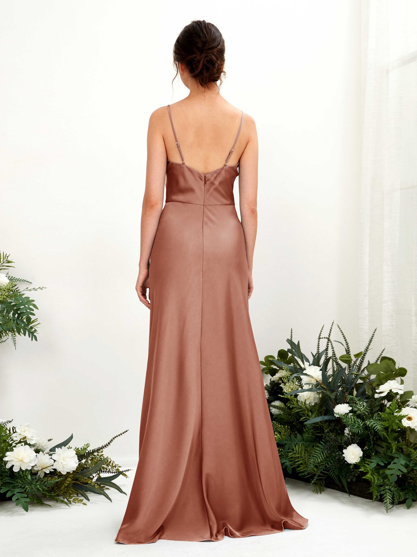 Flora Raw Sienna Satin Sleeveless Maxi Dress