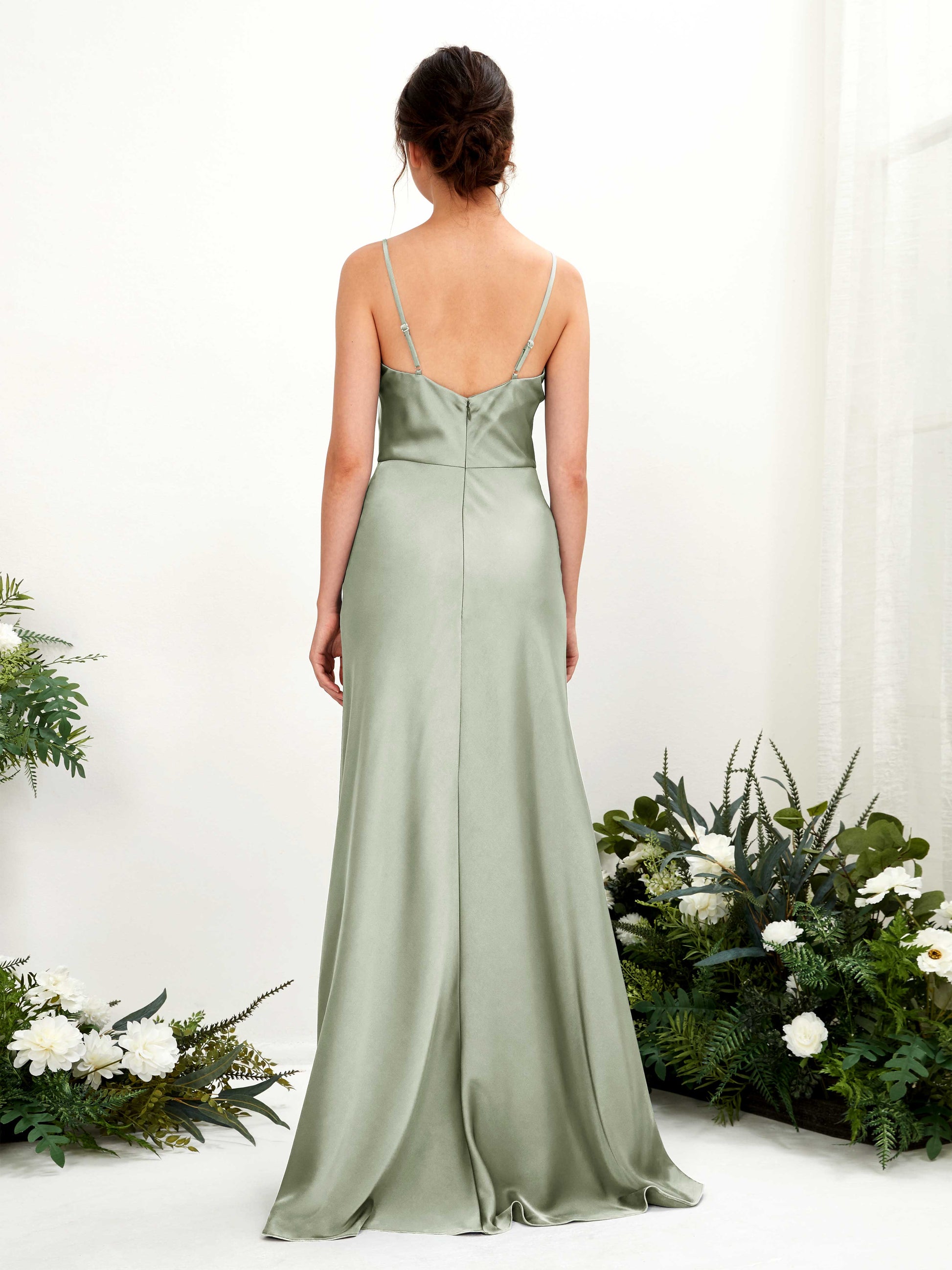 Flora Sage Green Satin Sleeveless Maxi Dress