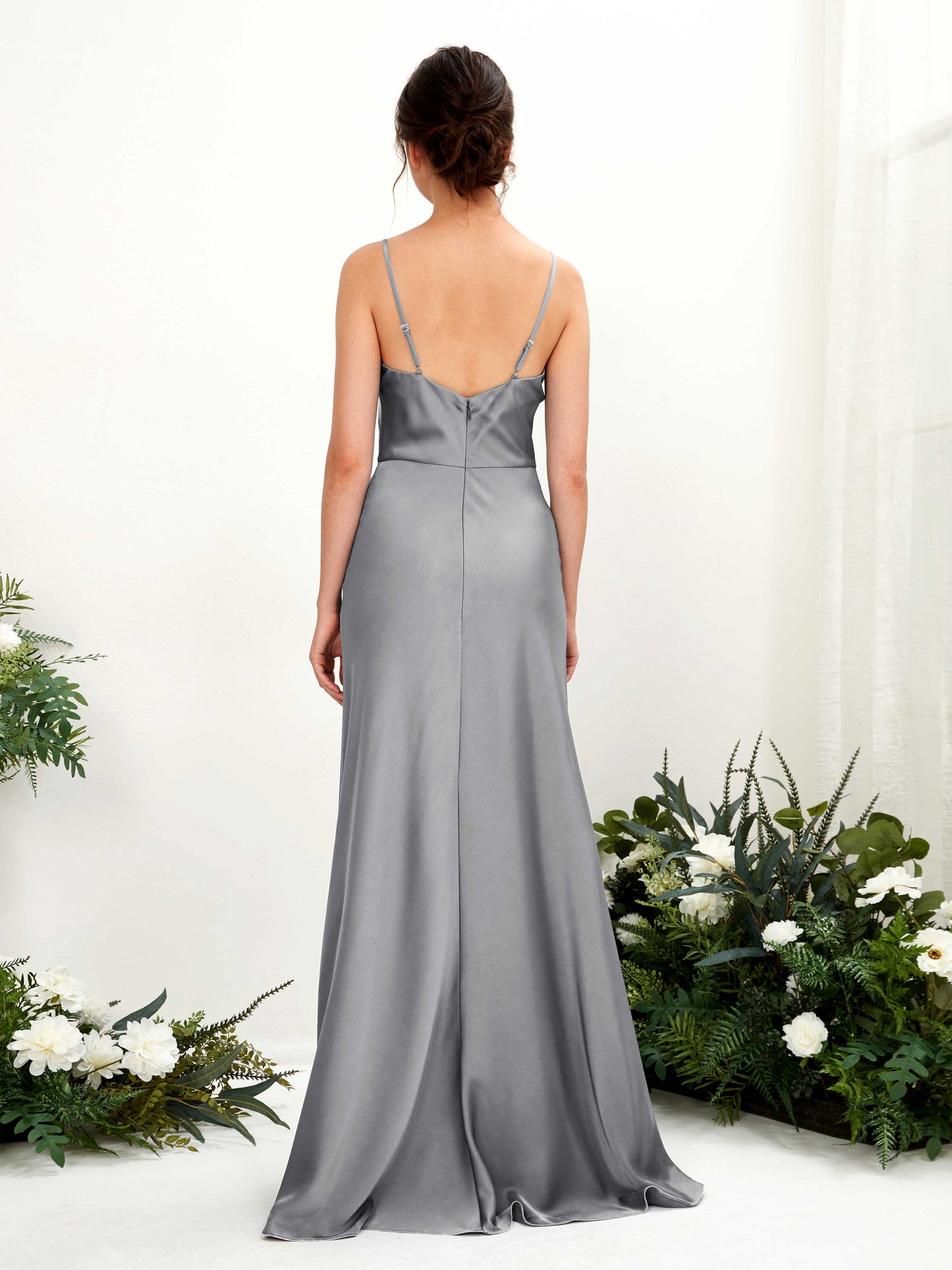 Flora Steel Gray Satin Sleeveless Maxi Dress