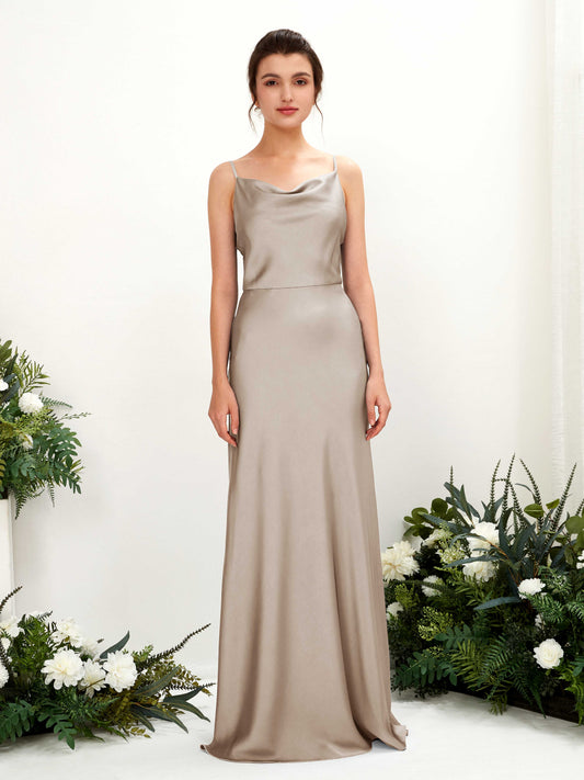 Flora Taupe Satin Sleeveless Maxi Dress