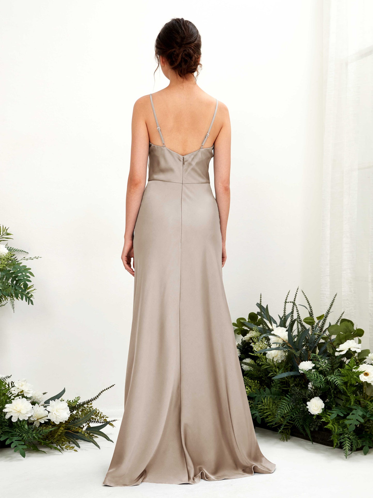 Flora Taupe Satin Sleeveless Maxi Dress