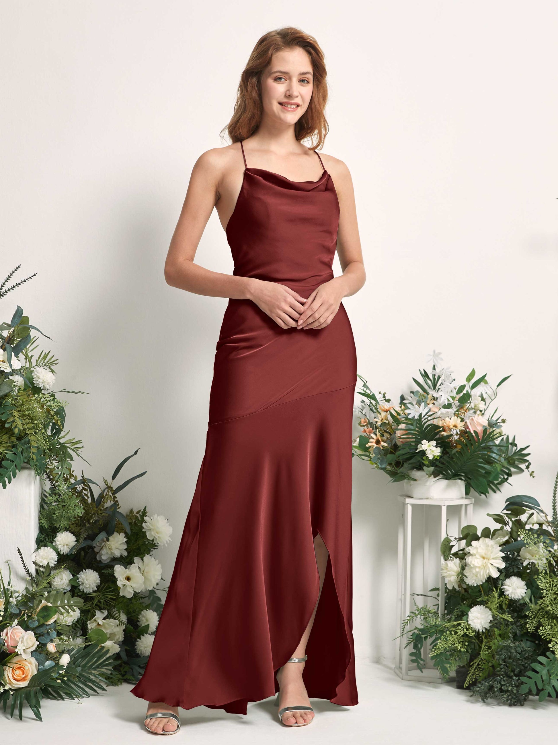 Florence Burgundy Satin Sleeveless Maxi Dress