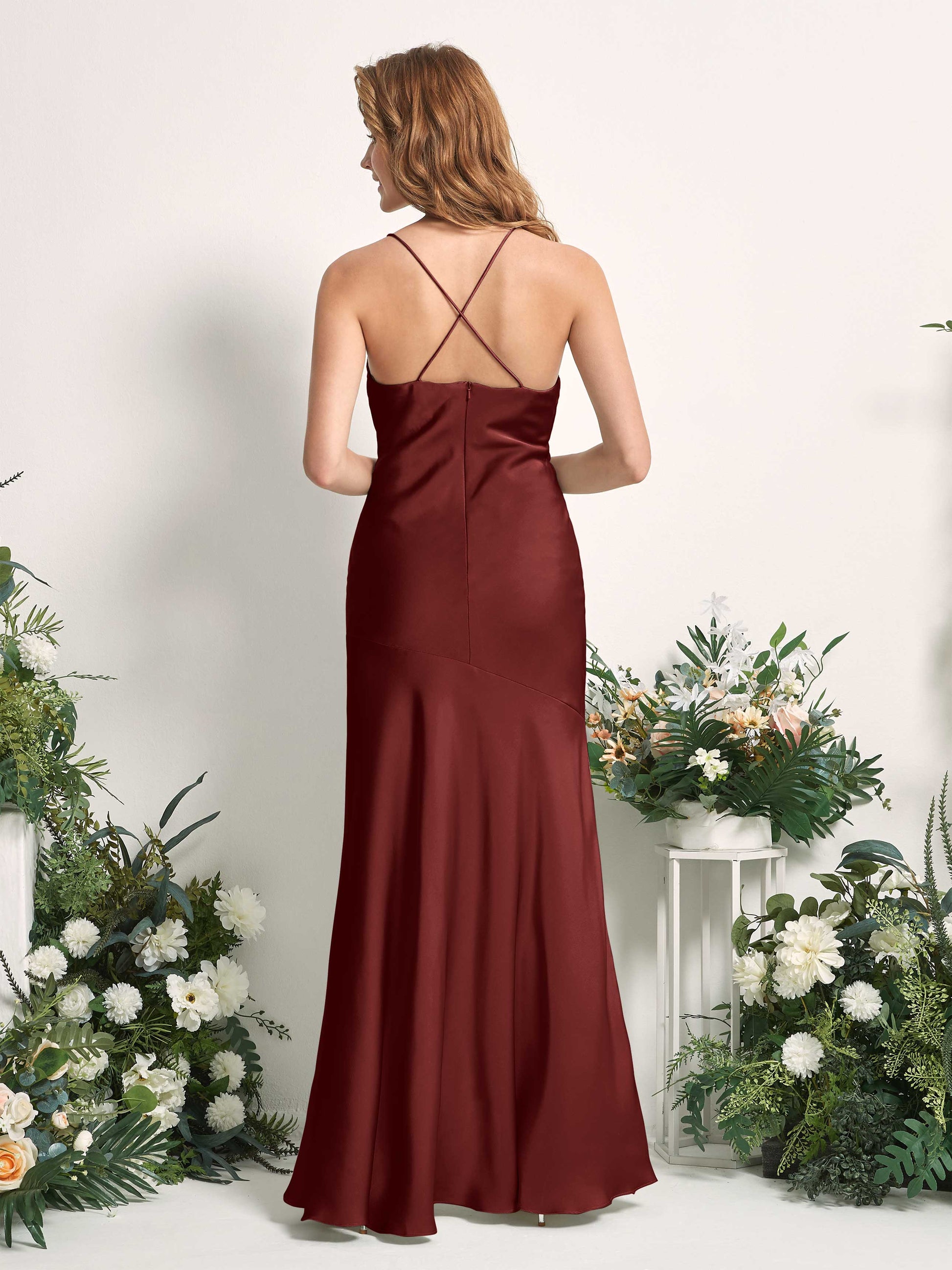 Florence Burgundy Satin Sleeveless Maxi Dress