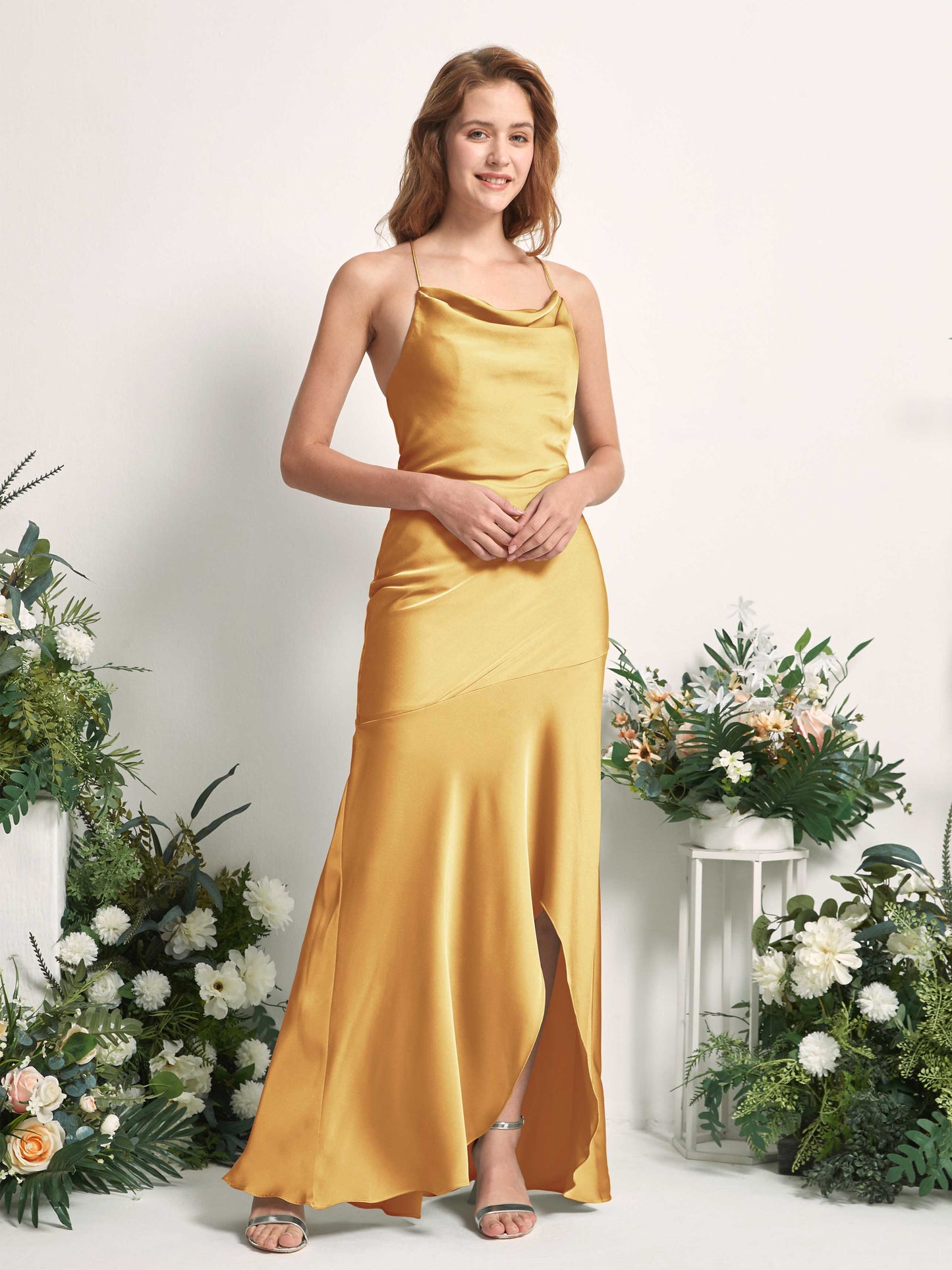 Florence Canary Satin Sleeveless Maxi Dress