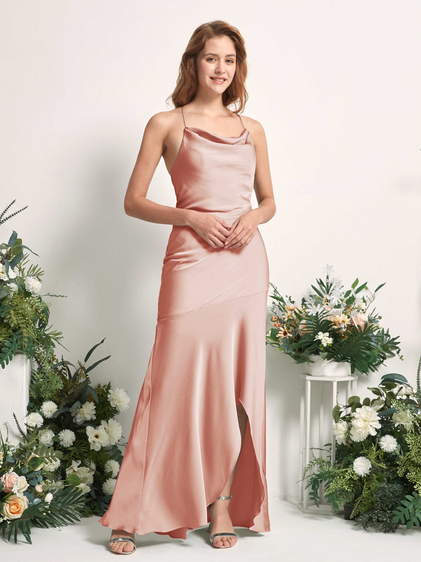 Florence Cantaloupe Satin Sleeveless Maxi Dress