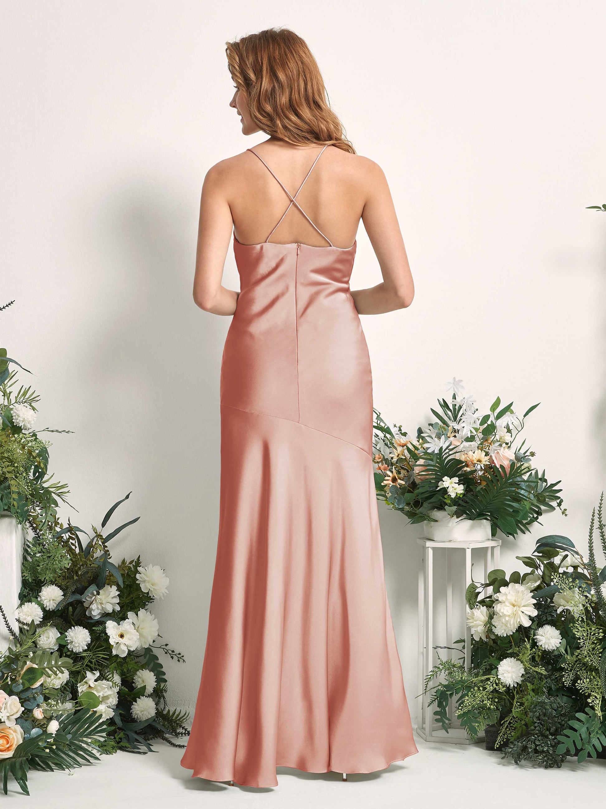 Florence Cantaloupe Satin Sleeveless Maxi Dress