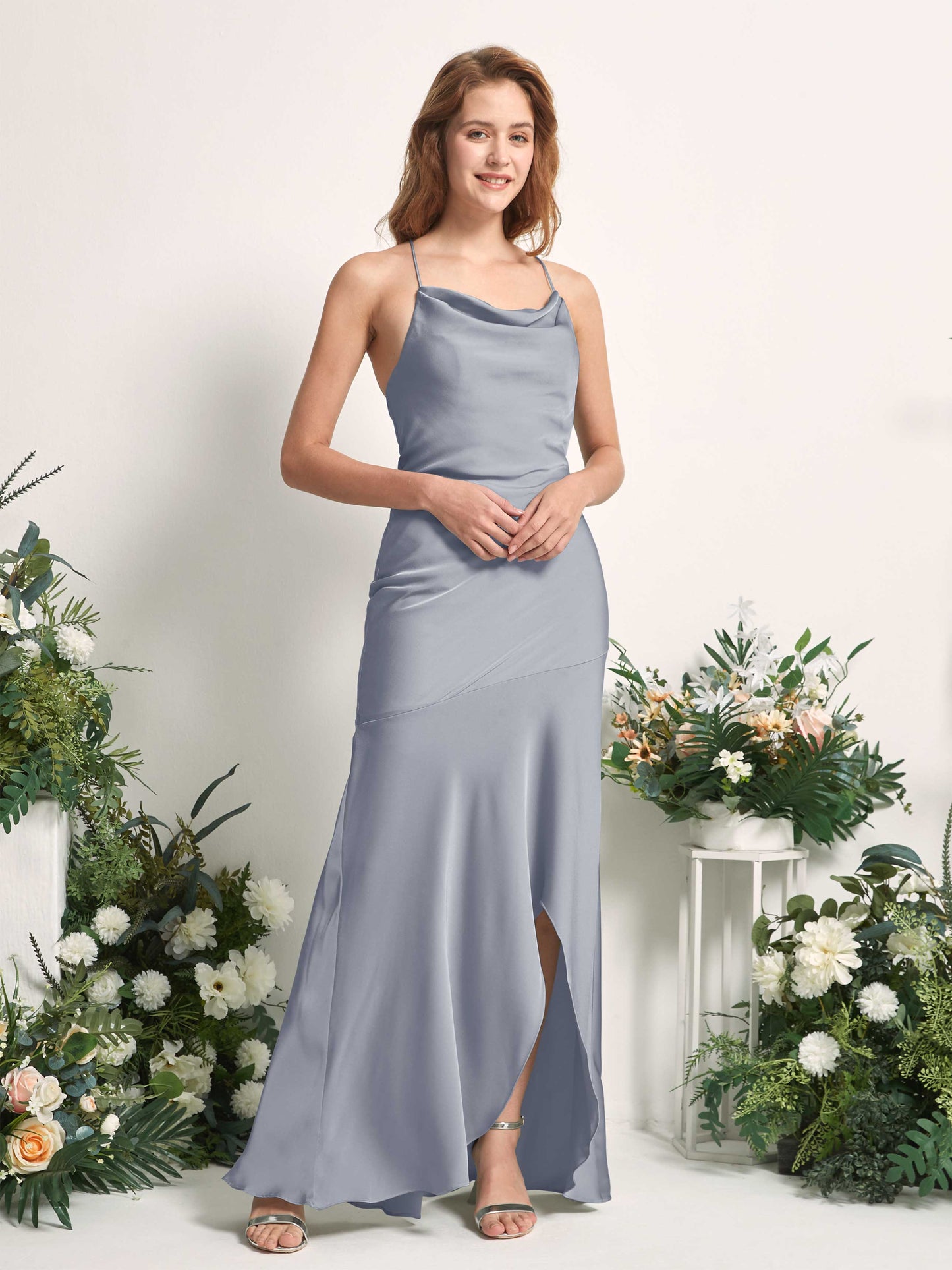 Florence Dusty Blue Satin Sleeveless Maxi Dress