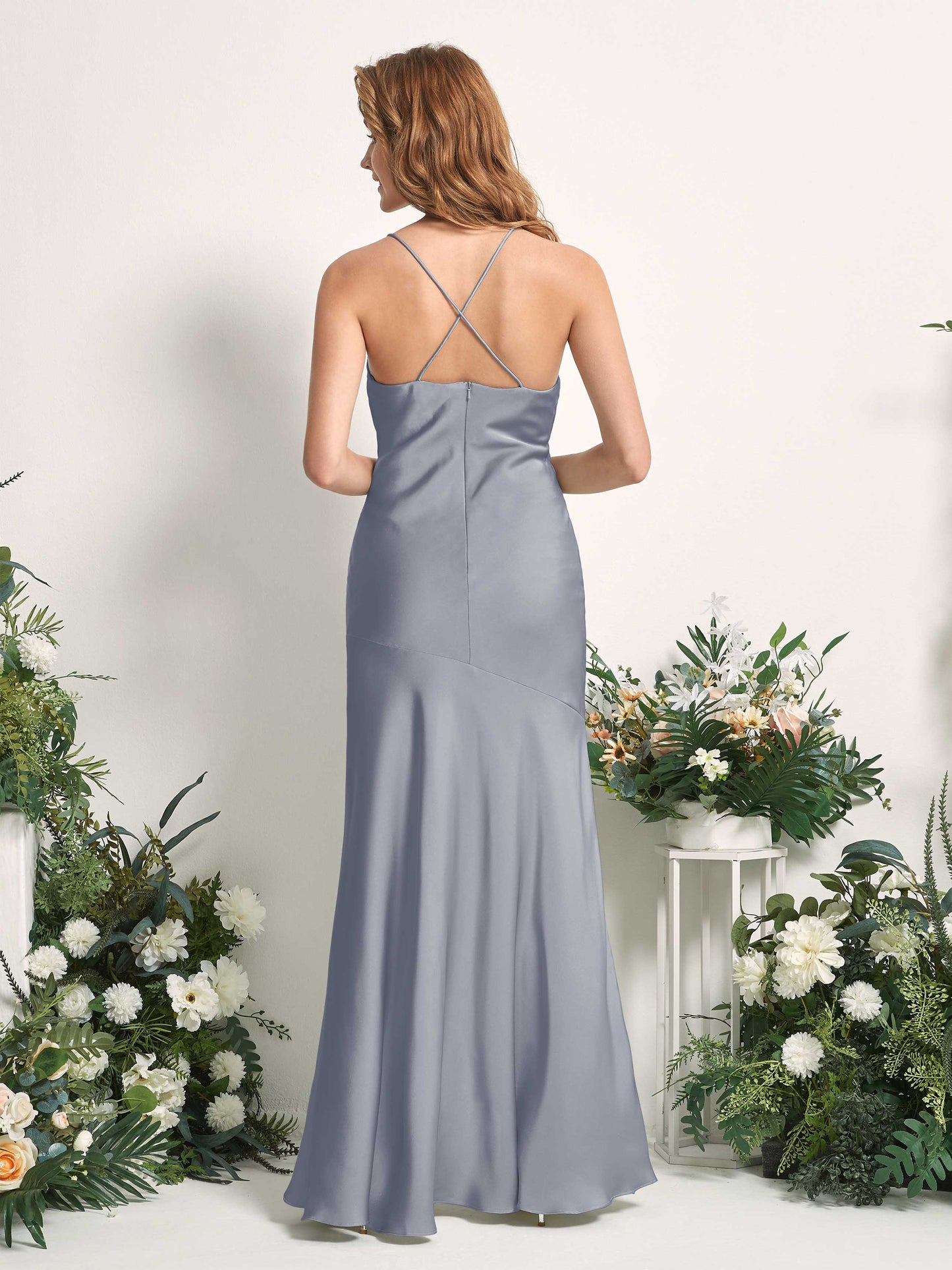 Florence Dusty Blue Satin Sleeveless Maxi Dress