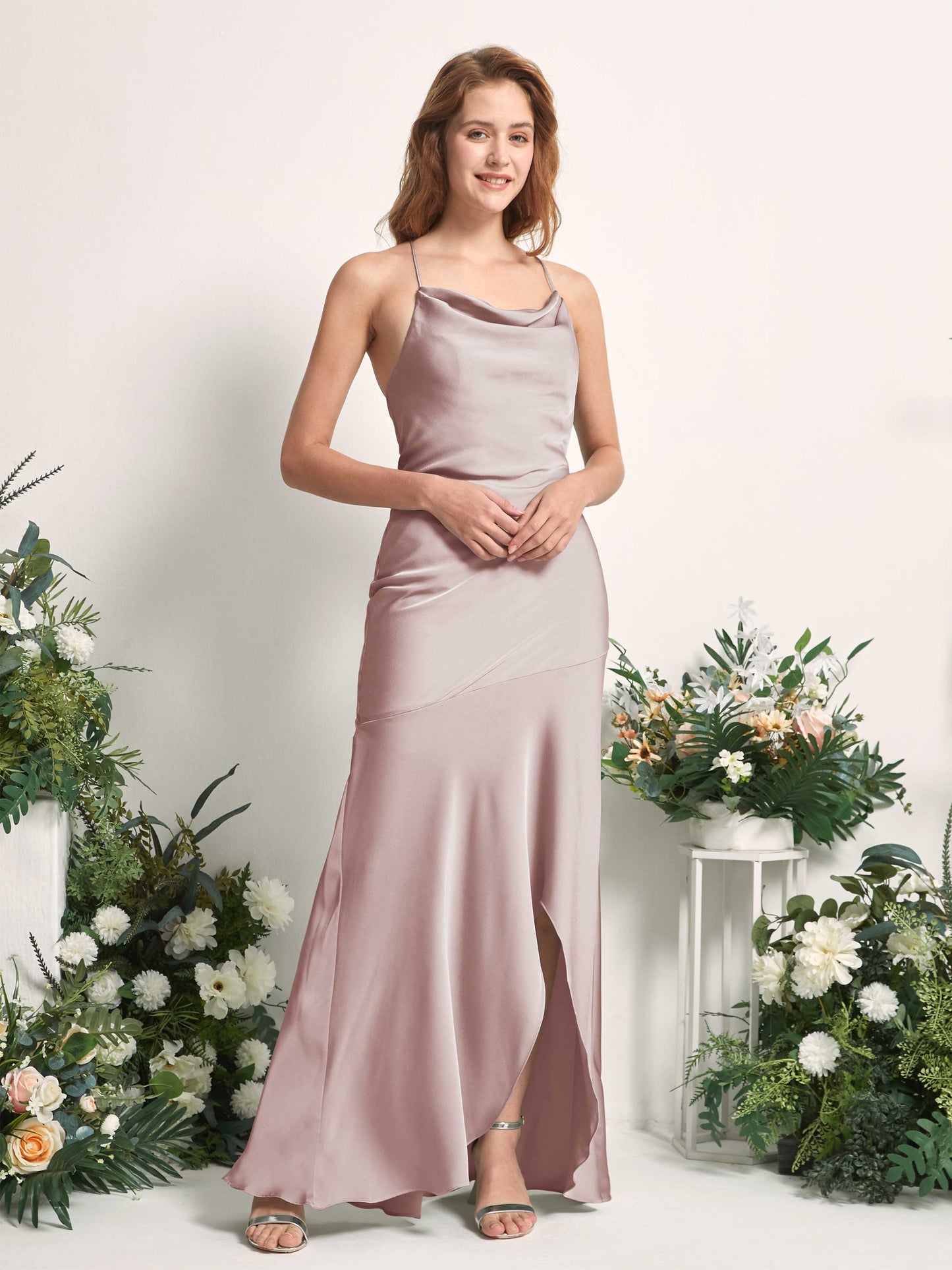 Florence Dusty Rose Satin Sleeveless Maxi Dress