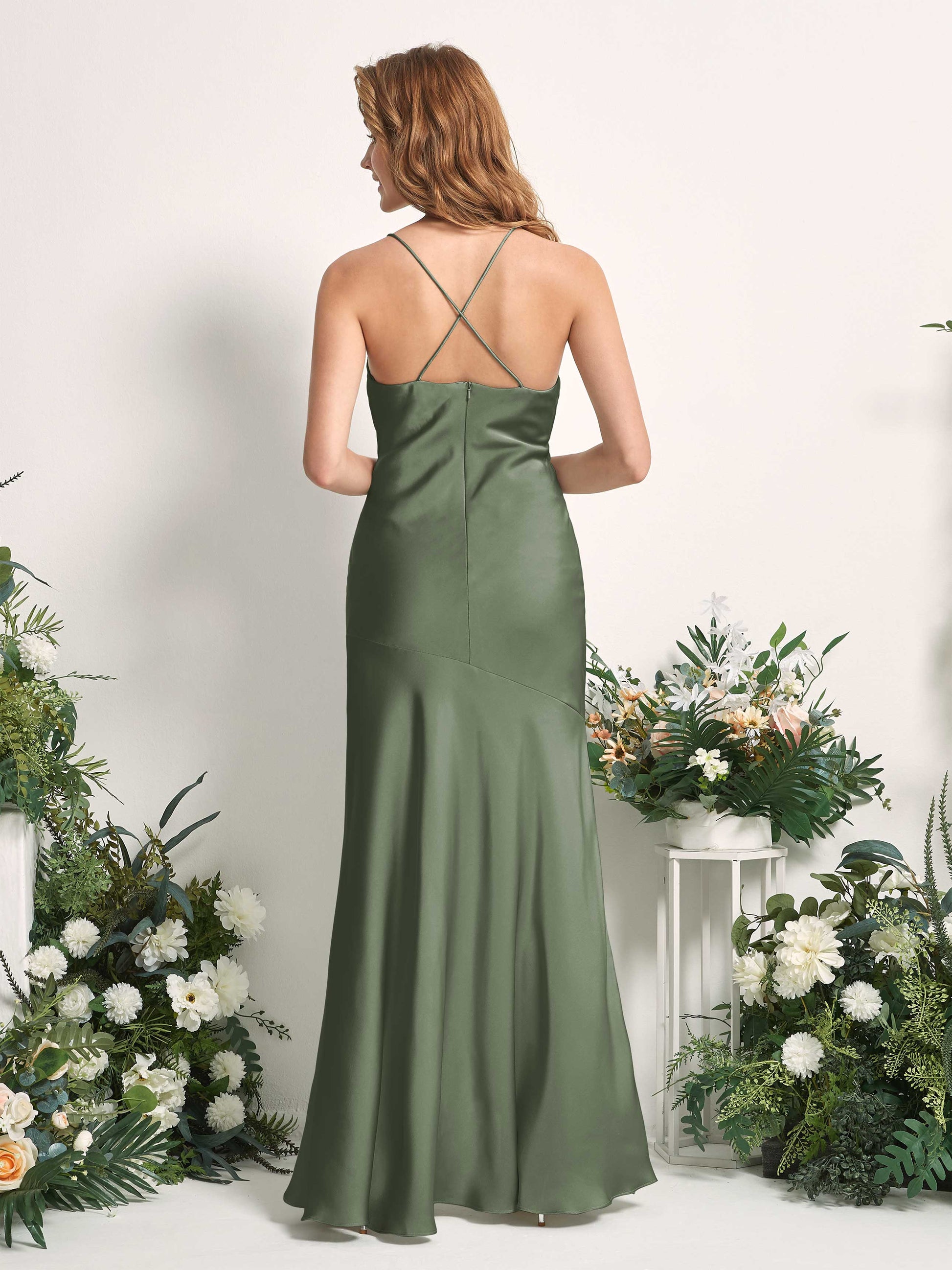 Florence Green Olive Satin Sleeveless Maxi Dress