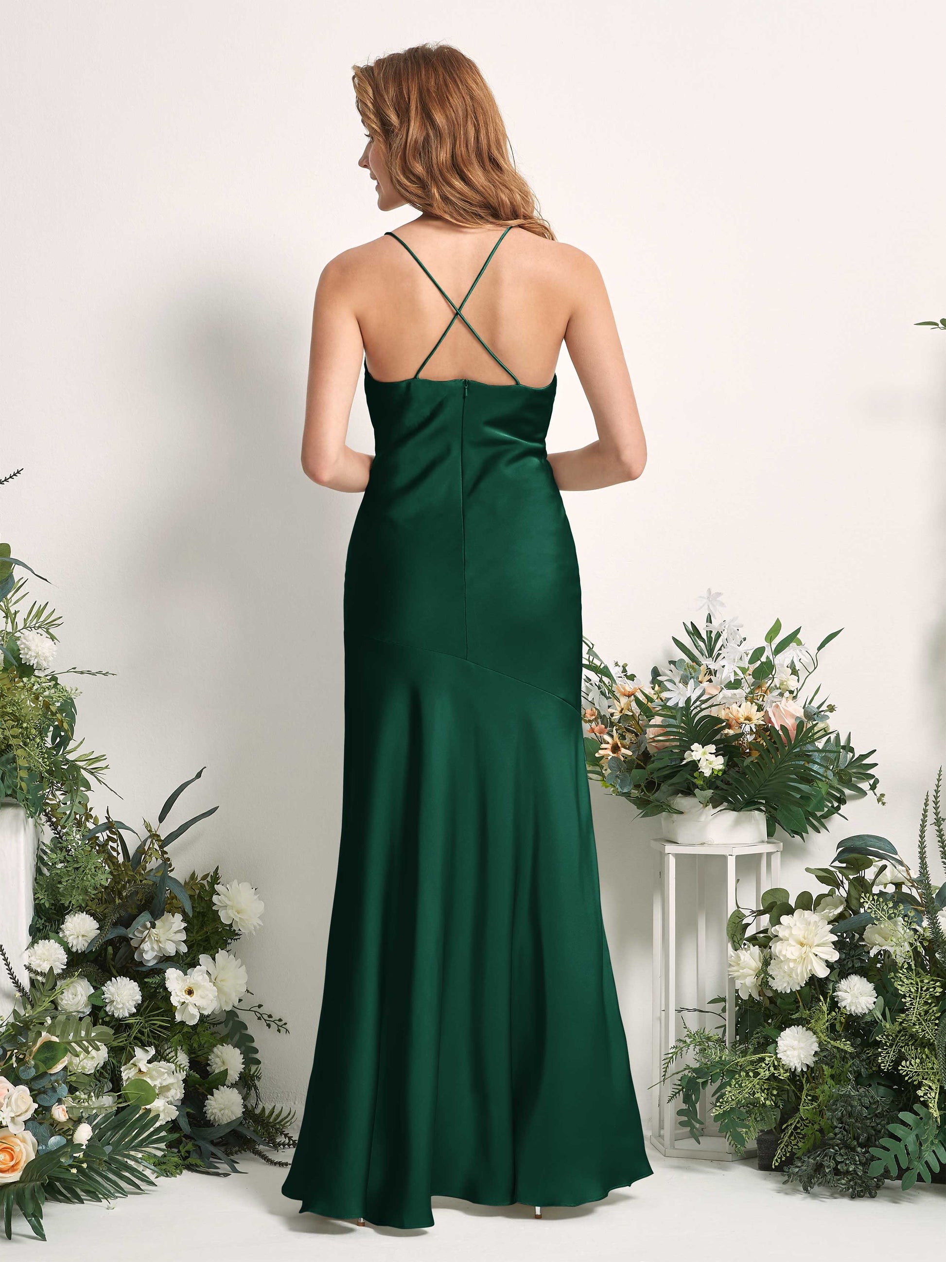 Florence Hunter Green Satin Sleeveless Maxi Dress