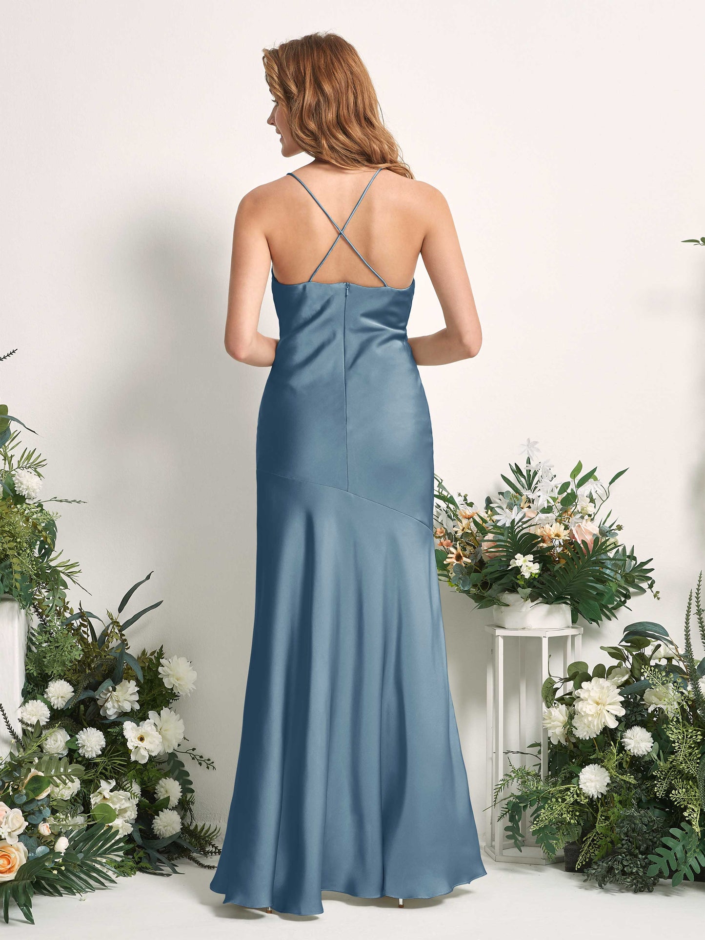 Florence Ink blue Satin Sleeveless Maxi Dress