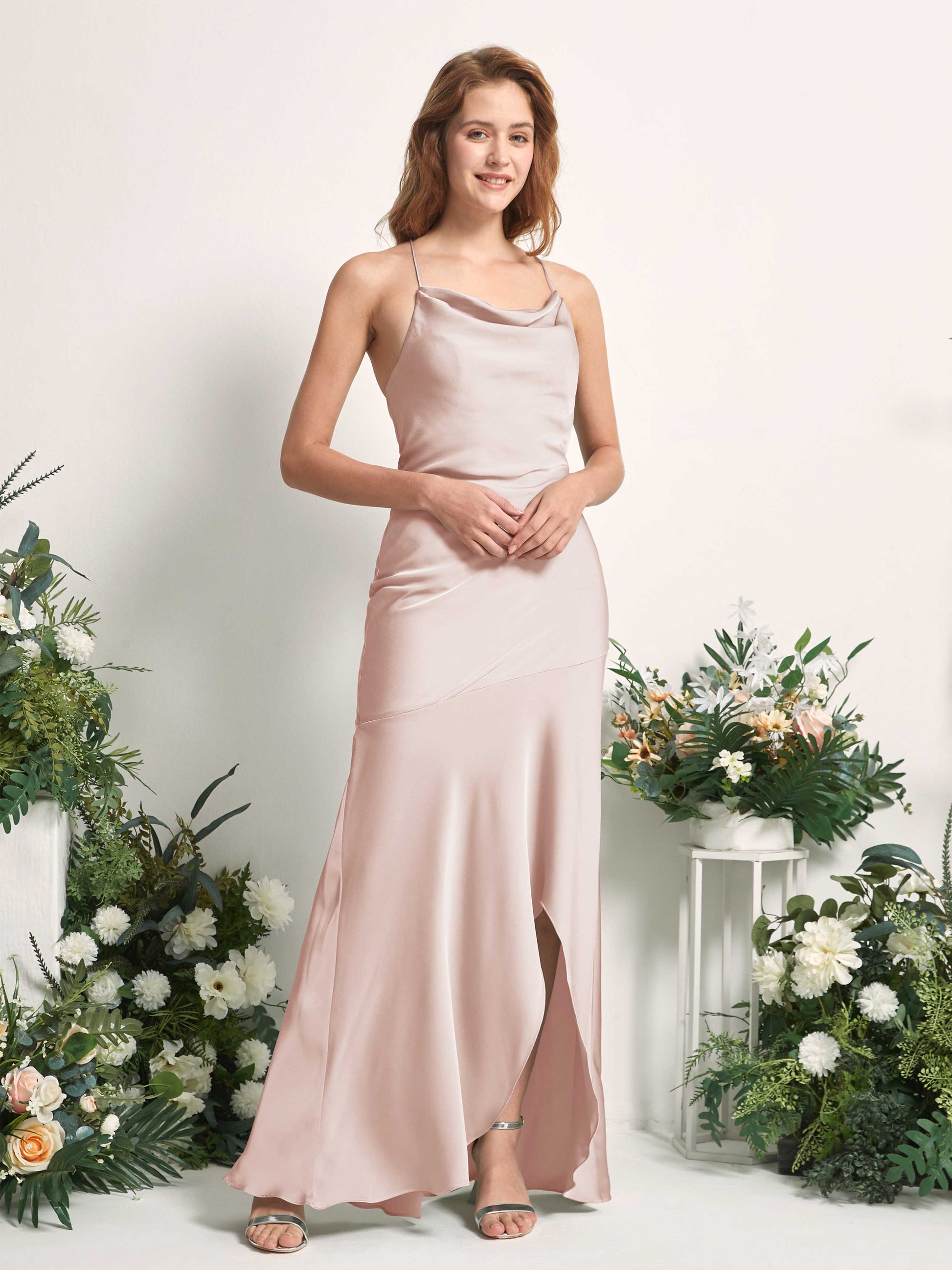 Florence Pearl Pink Satin Sleeveless Maxi Dress